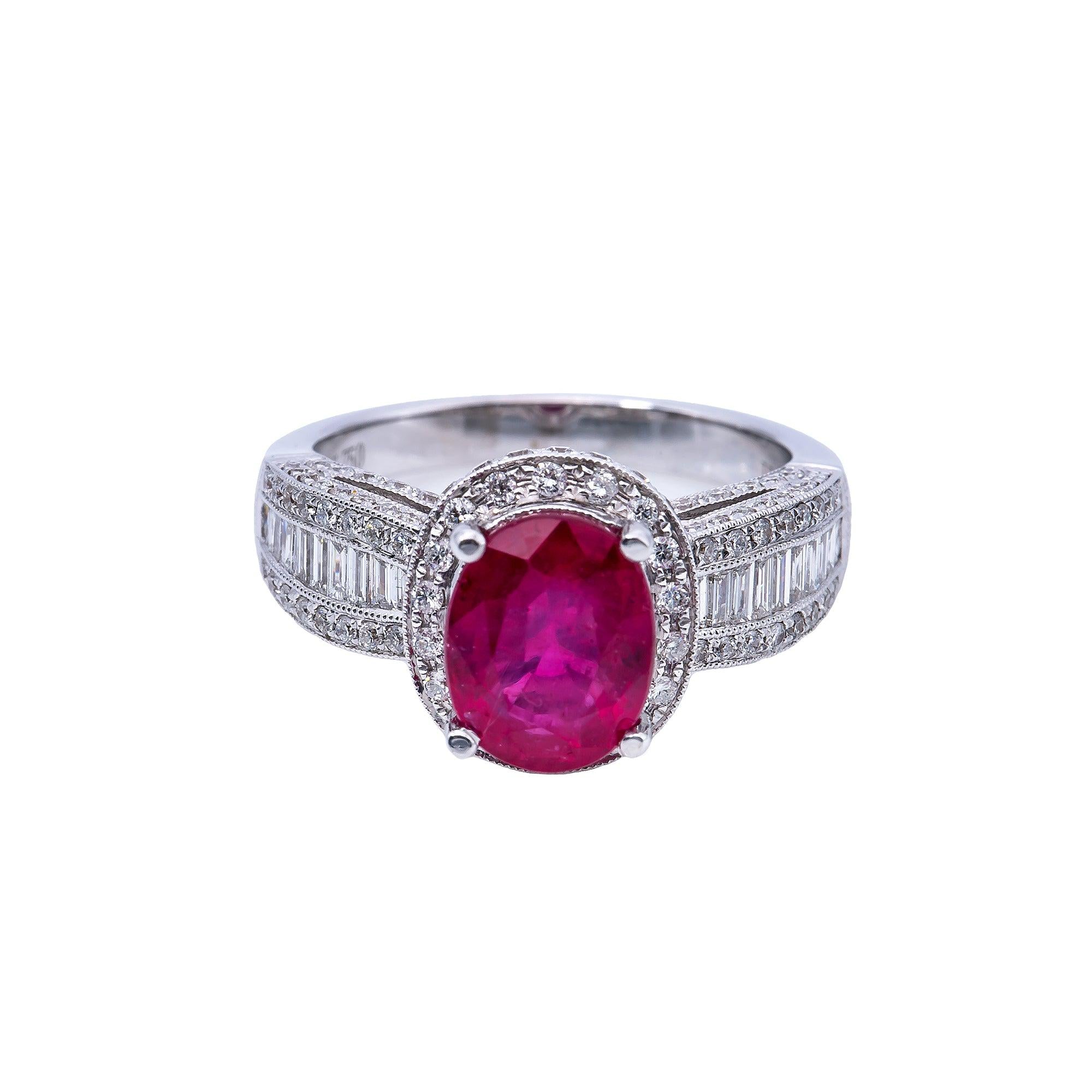 18K White Gold Round Shaped Diamond Ring with Ruby