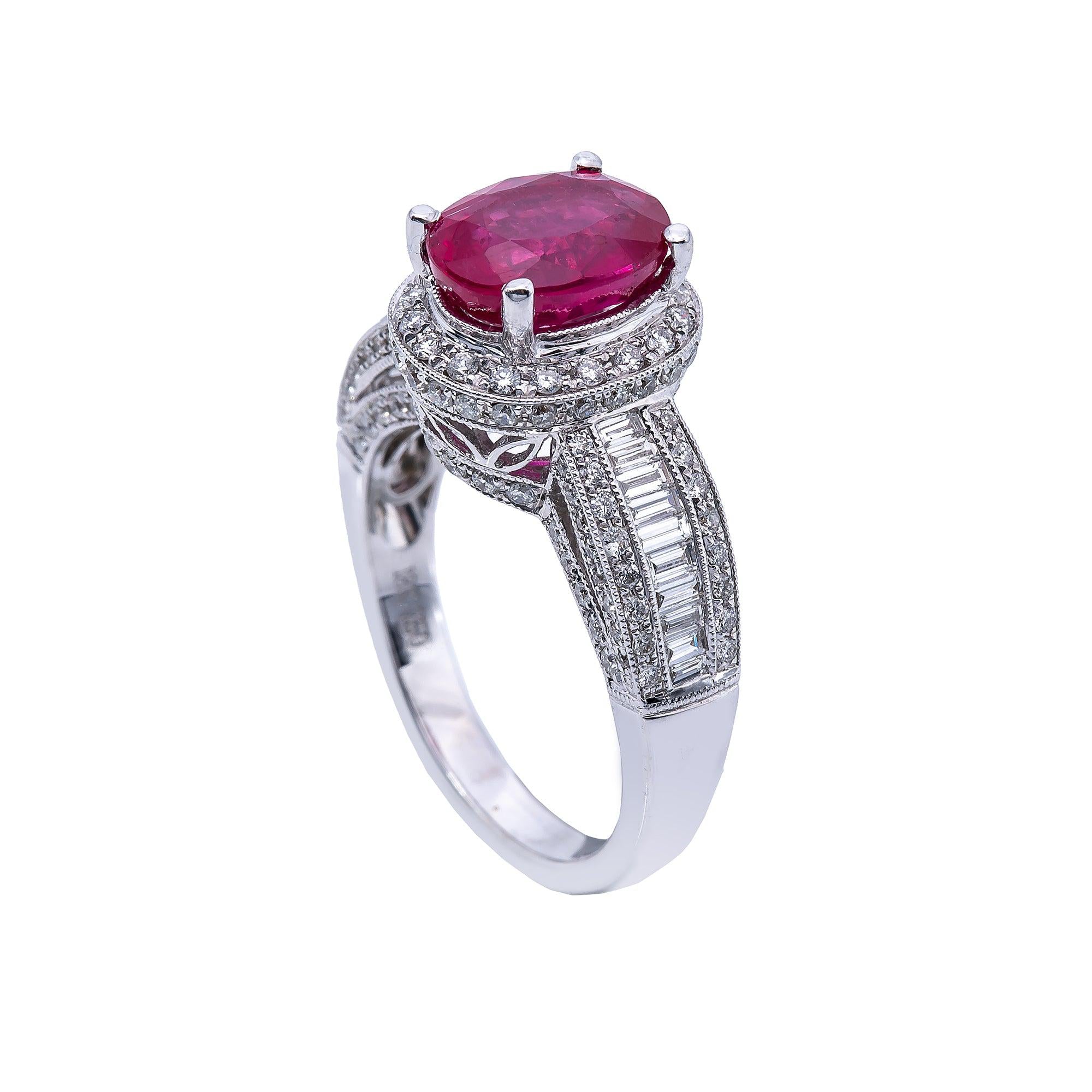 18K White Gold Round Shaped Diamond Ring with Ruby