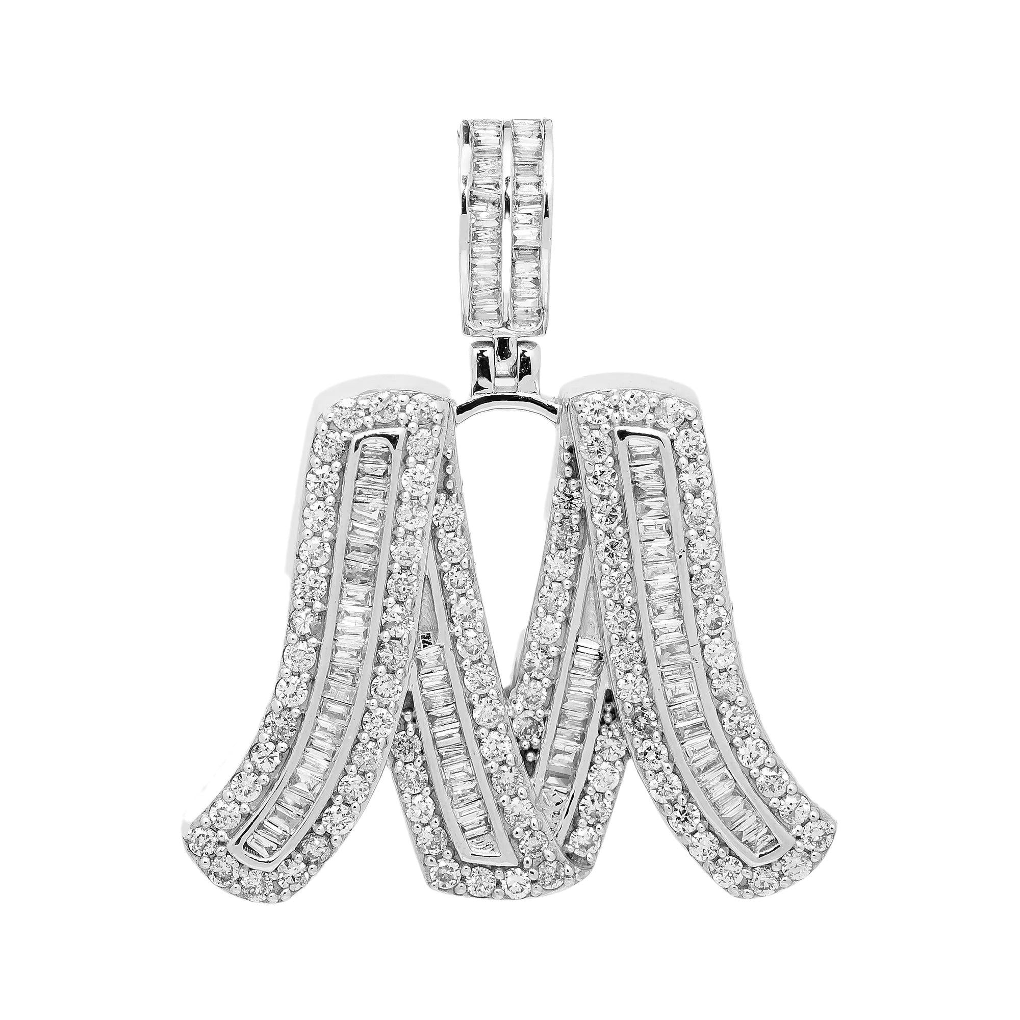14K WHITE GOLD DIAMOND LETTER M PENDANT 1.49 CT