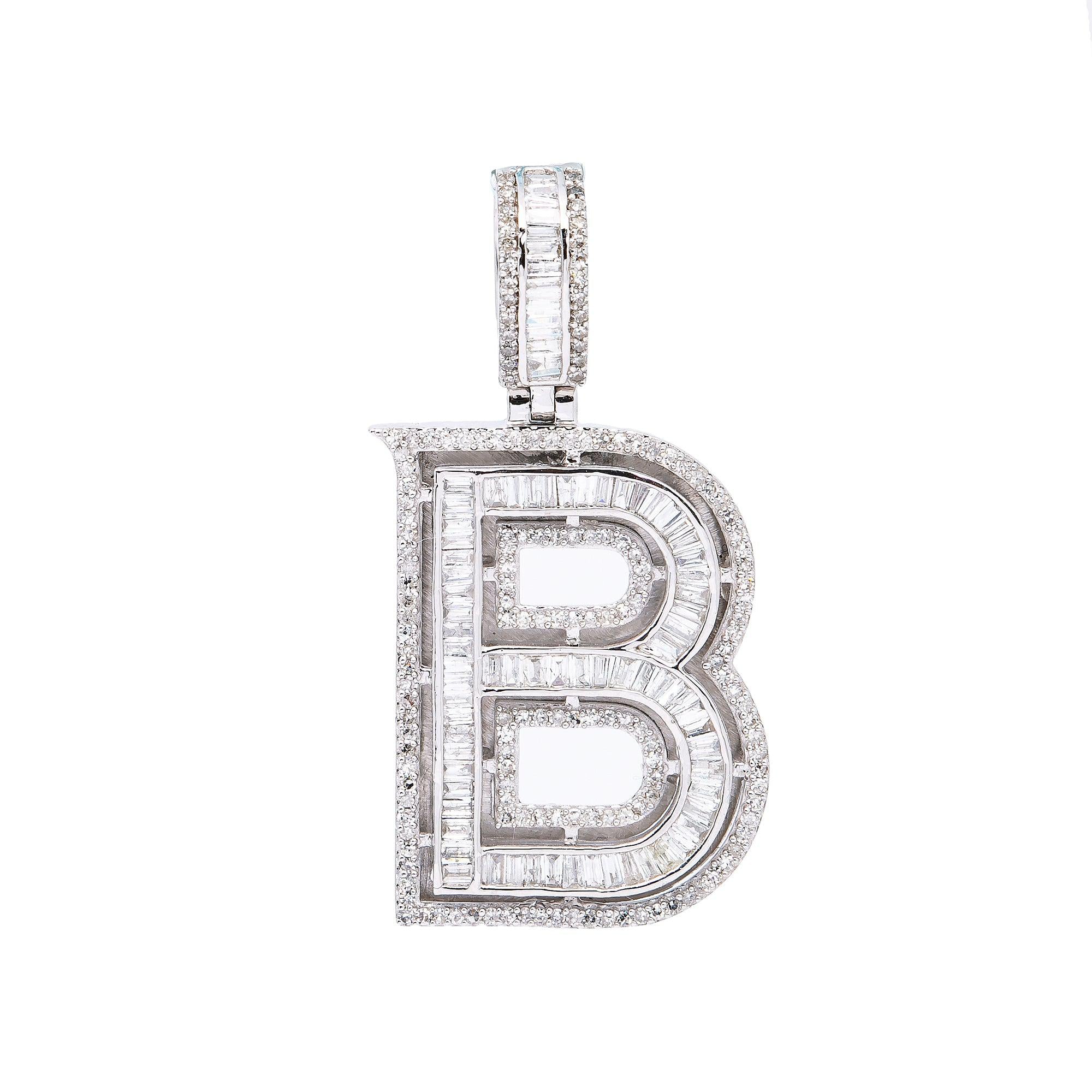 14K WHITE GOLD LETTER B  WITH 1.34 CT  BAGUETTE DIAMONDS
