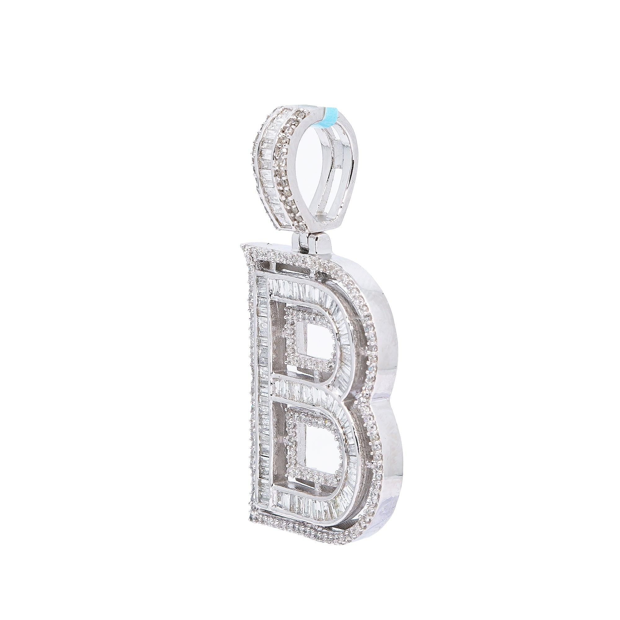 14K WHITE GOLD LETTER B  WITH 1.34 CT  BAGUETTE DIAMONDS