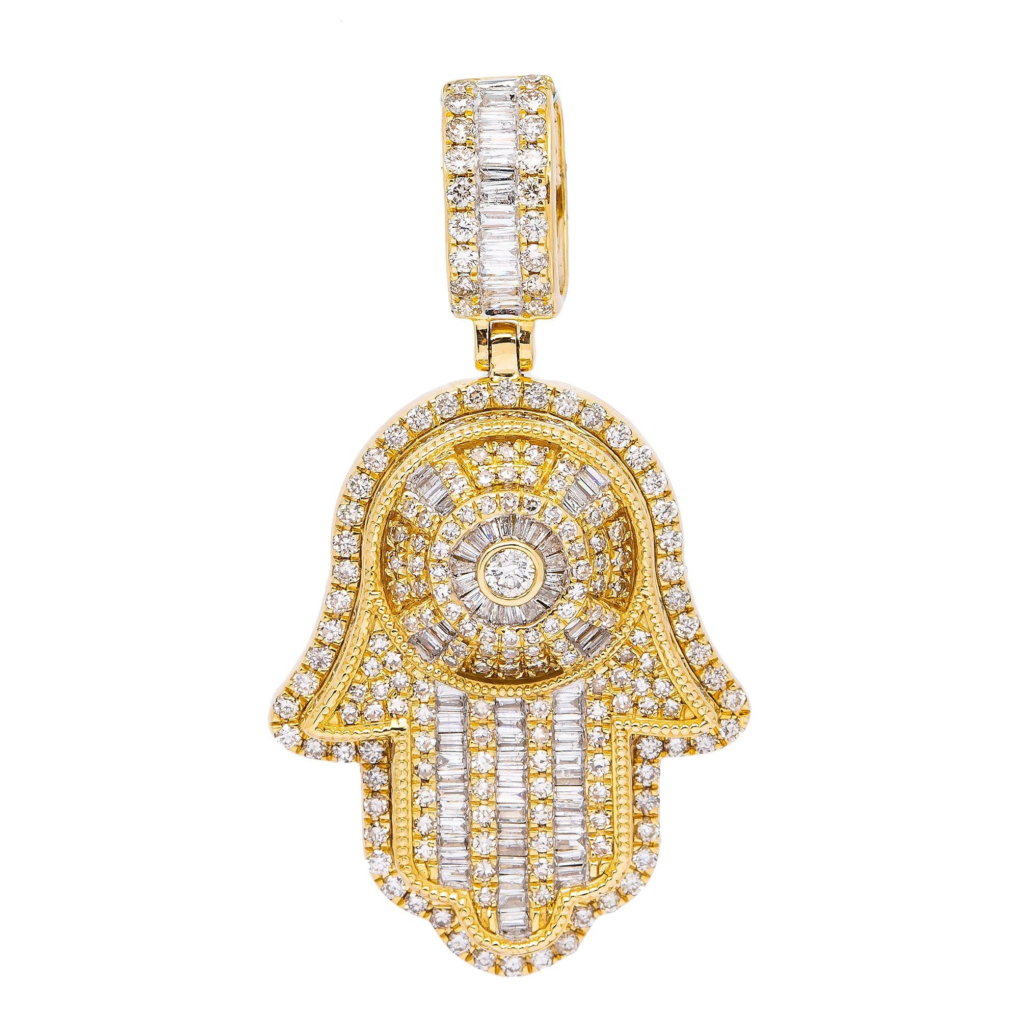 14K YELLOW GOLD HAMSA  WITH 2.75 CT  BAGUETTE DIAMONDS