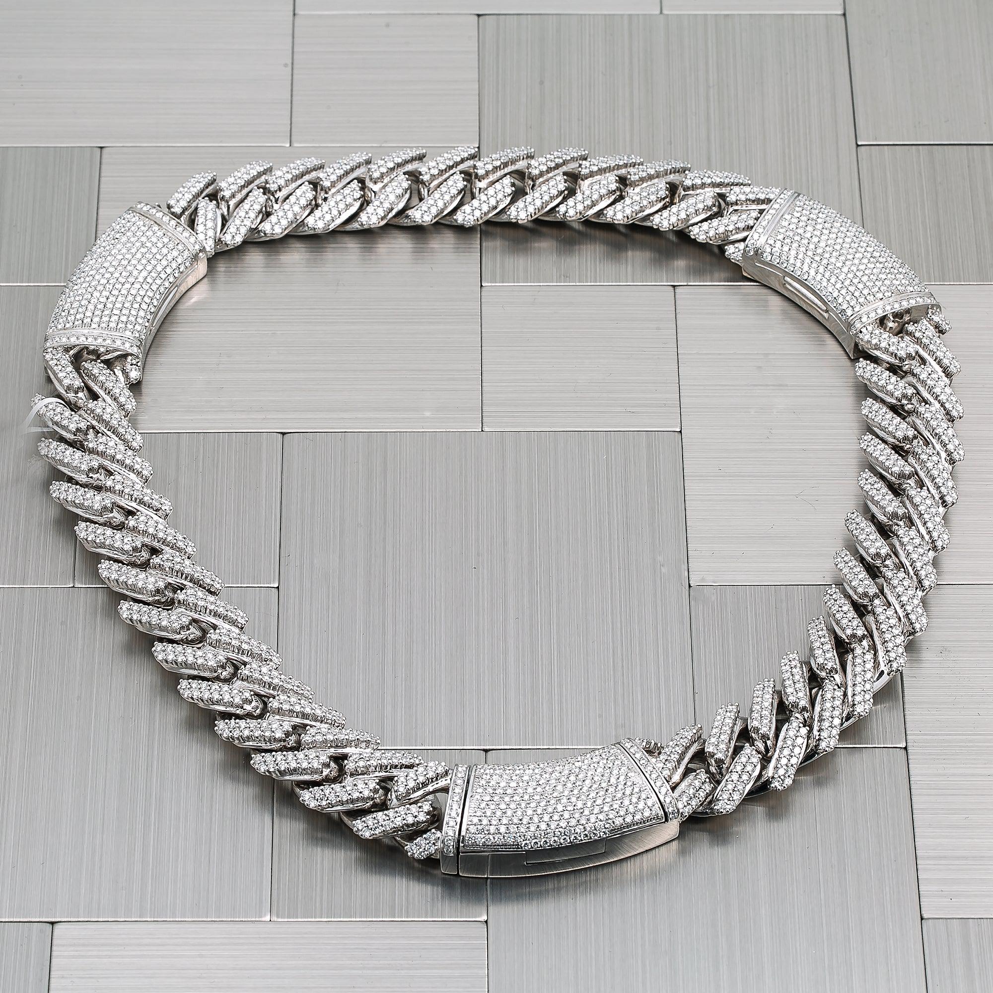 10K WHITE GOLD DIAMOND MEN'S CUBAN CHOKER 34.26 CT