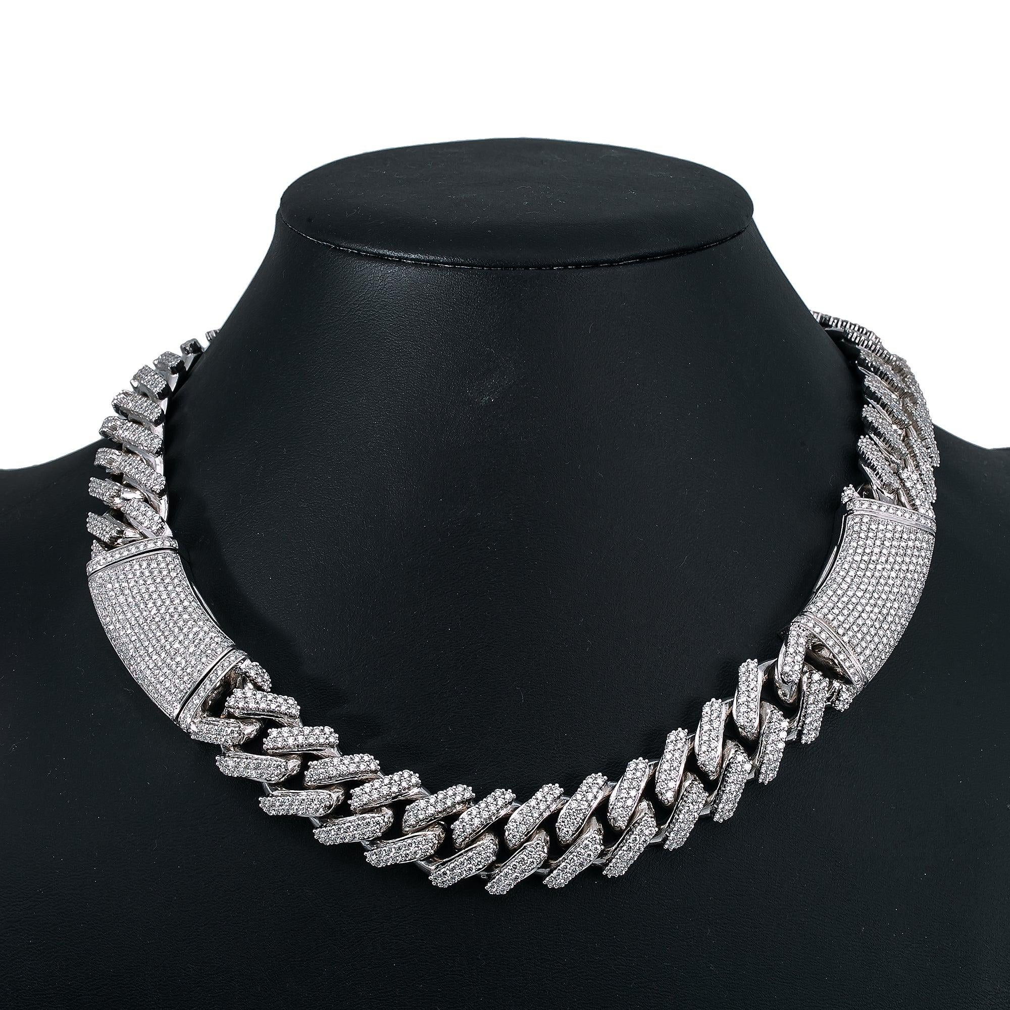 10K WHITE GOLD DIAMOND MEN'S CUBAN CHOKER 34.26 CT