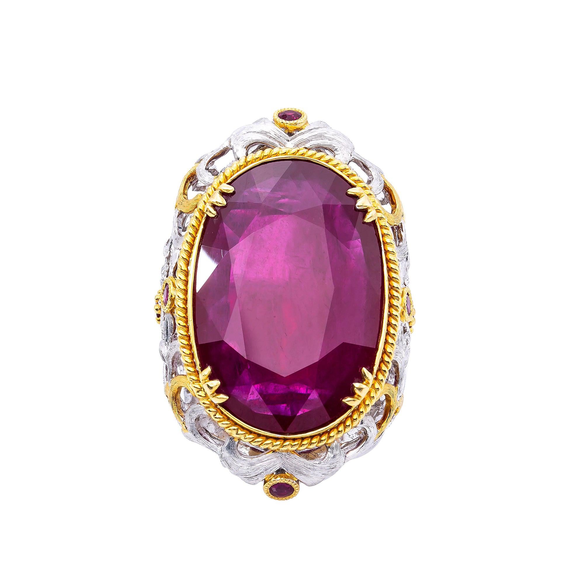18K White Gold Round Ruby Diamond And Gemstone Ring