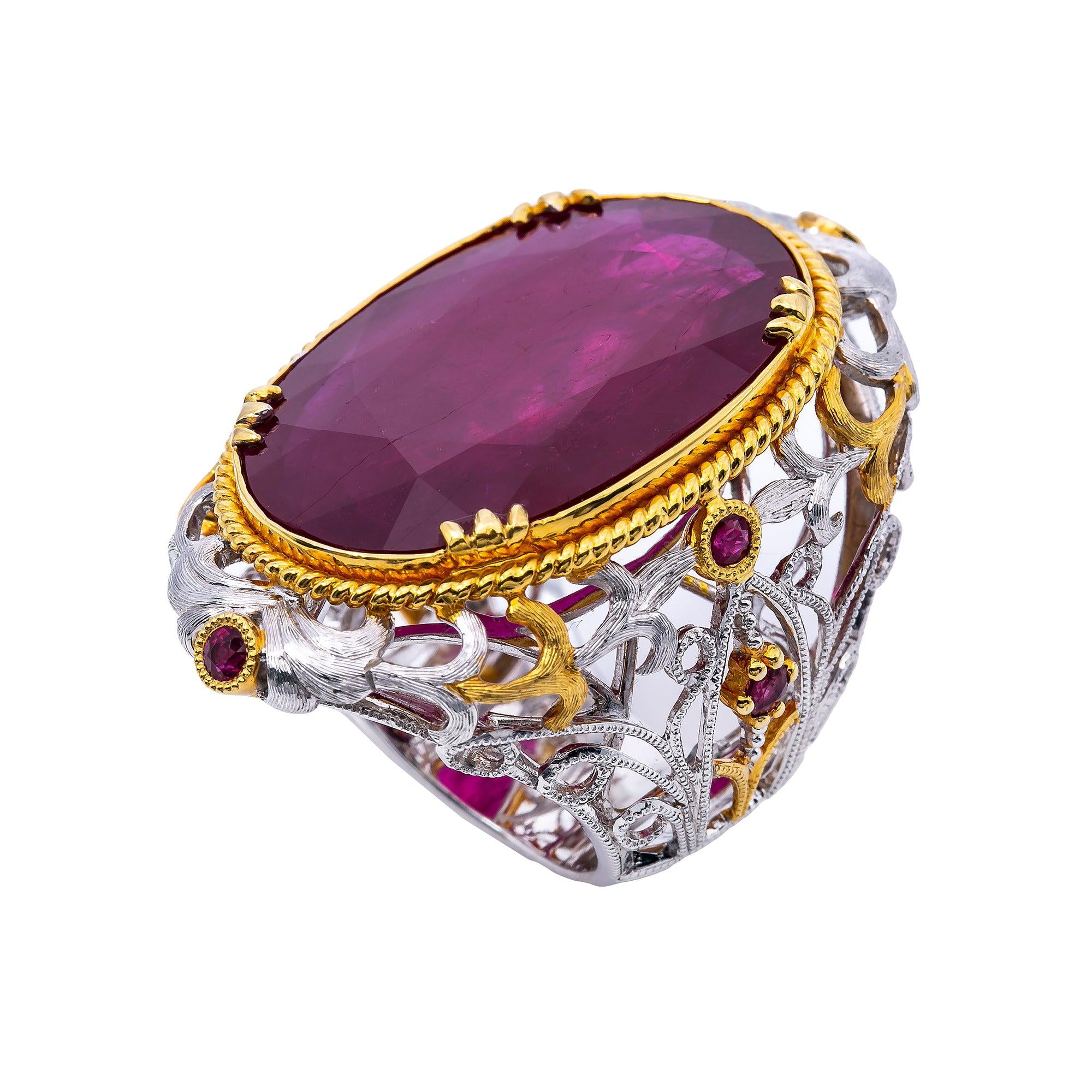 18K White Gold Round Ruby Diamond And Gemstone Ring