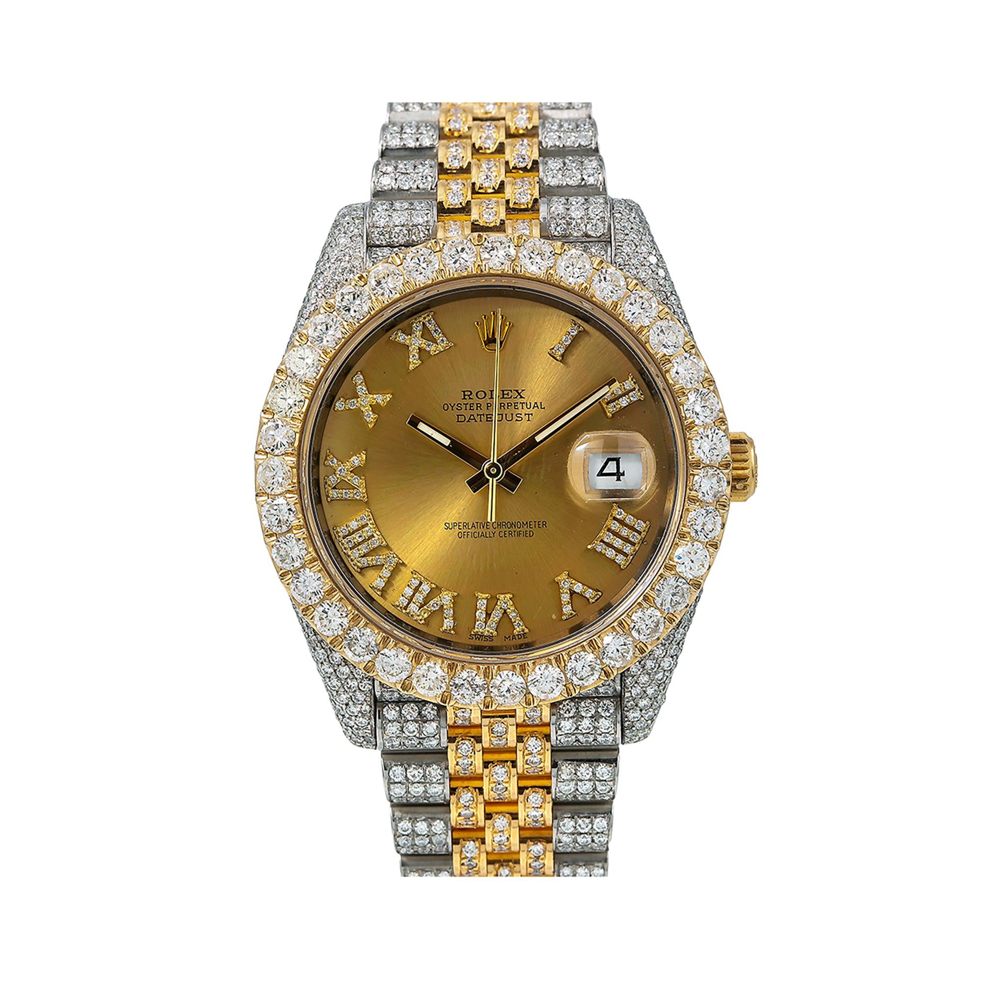 Rolex Datejust 41MM 126333 Champagne Roman Dial Diamond Bezel Two Tone Full Diamond Jubilee Bracelet