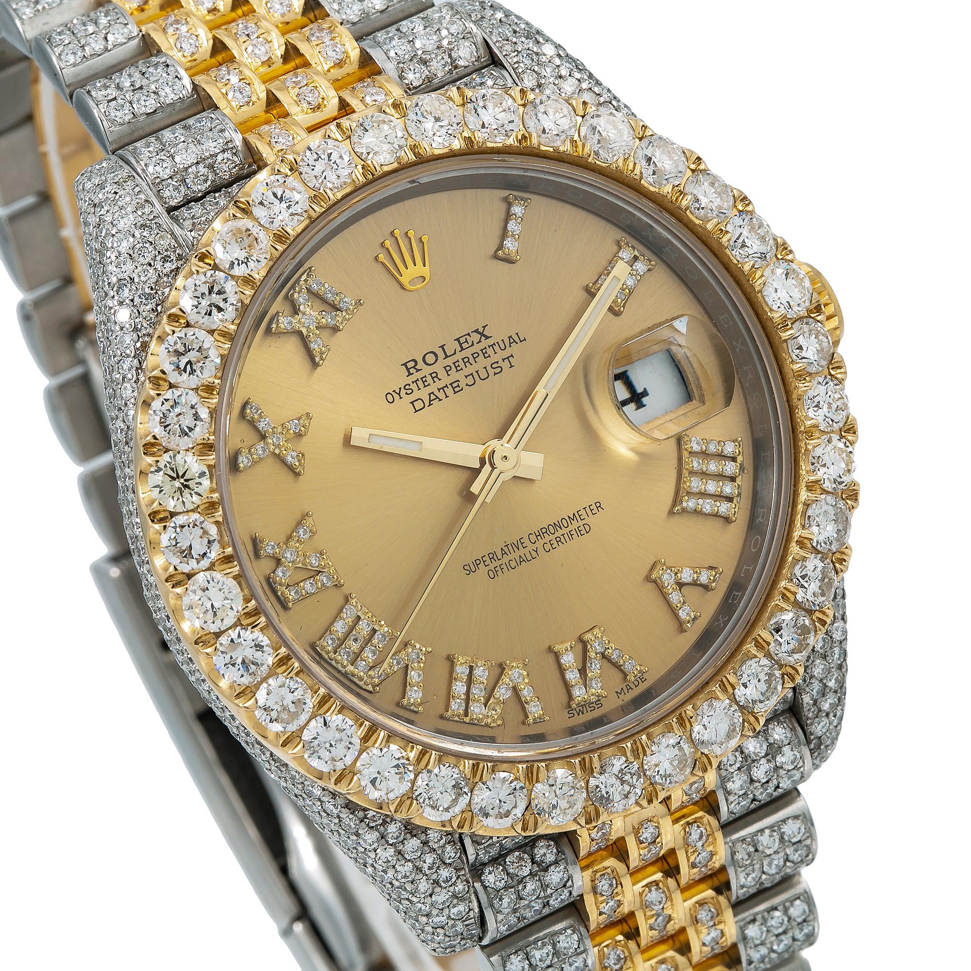 Rolex Datejust 41MM 126333 Champagne Roman Diamond Dial Diamond Bezel Two Tone Yellow Gold Full Diamond Jubilee Bracelet
