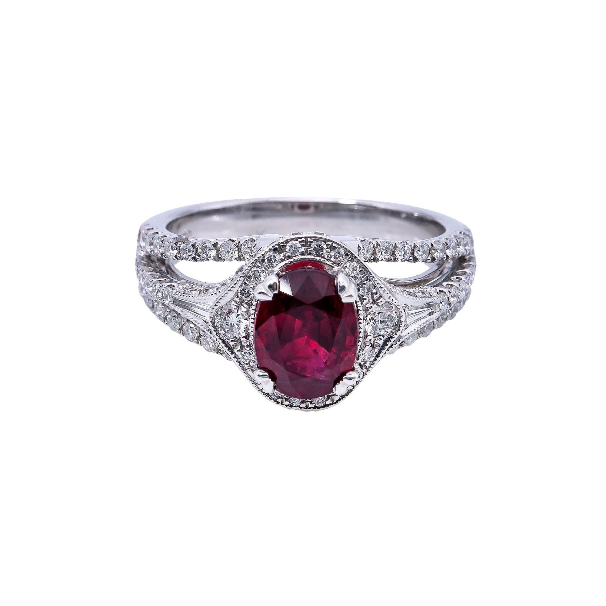 18K White Gold Round Shaped Ruby Diamond And Gemstone Ring
