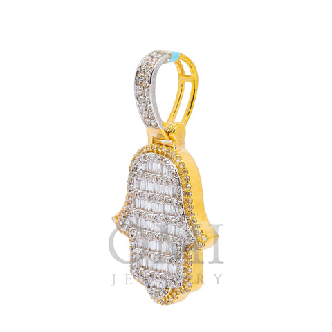 10K YELLOW GOLD HAMSA WITH 1.4 CT BAGUETTE AND ROUND DIAMONDS
