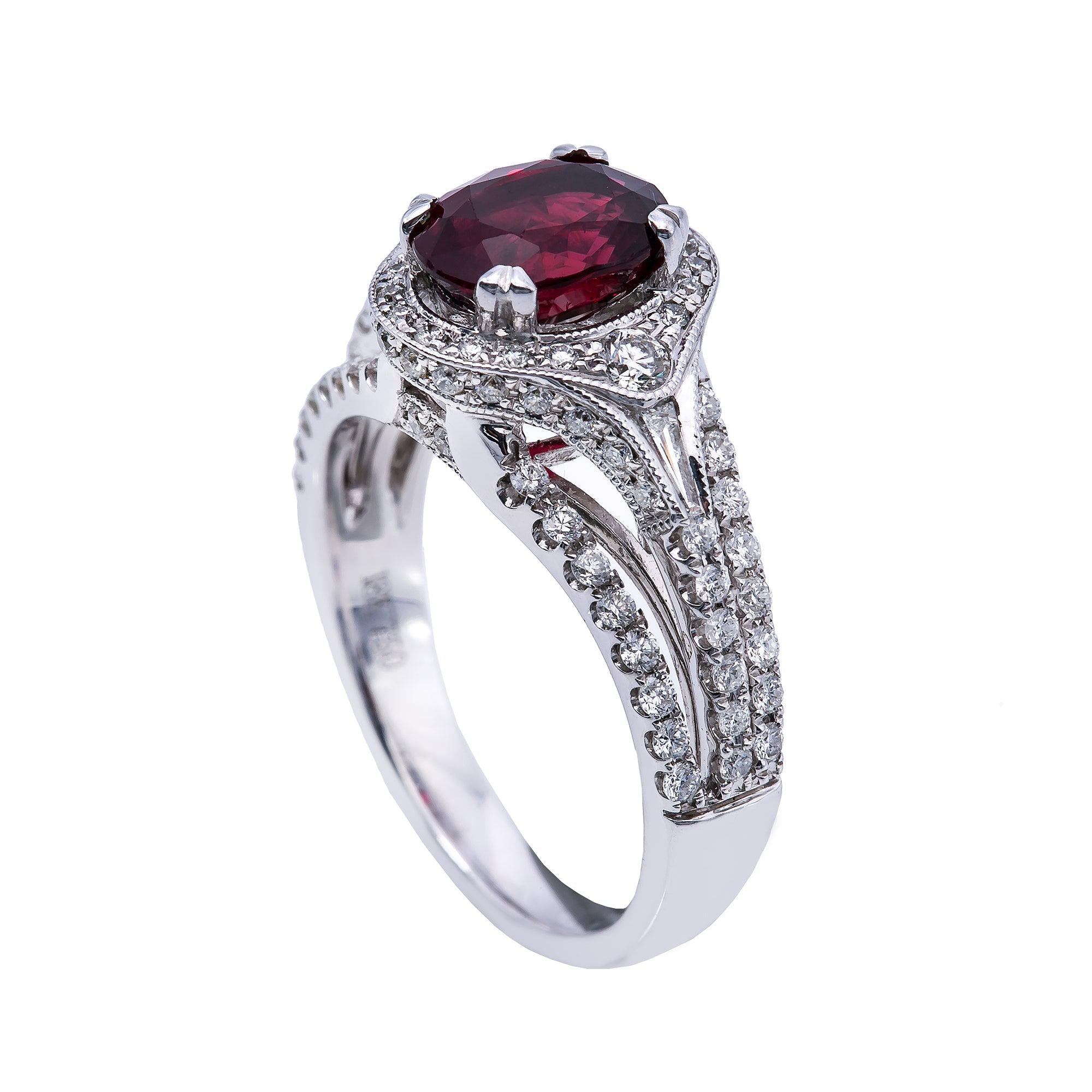 18K White Gold Round Shaped Ruby Diamond And Gemstone Ring
