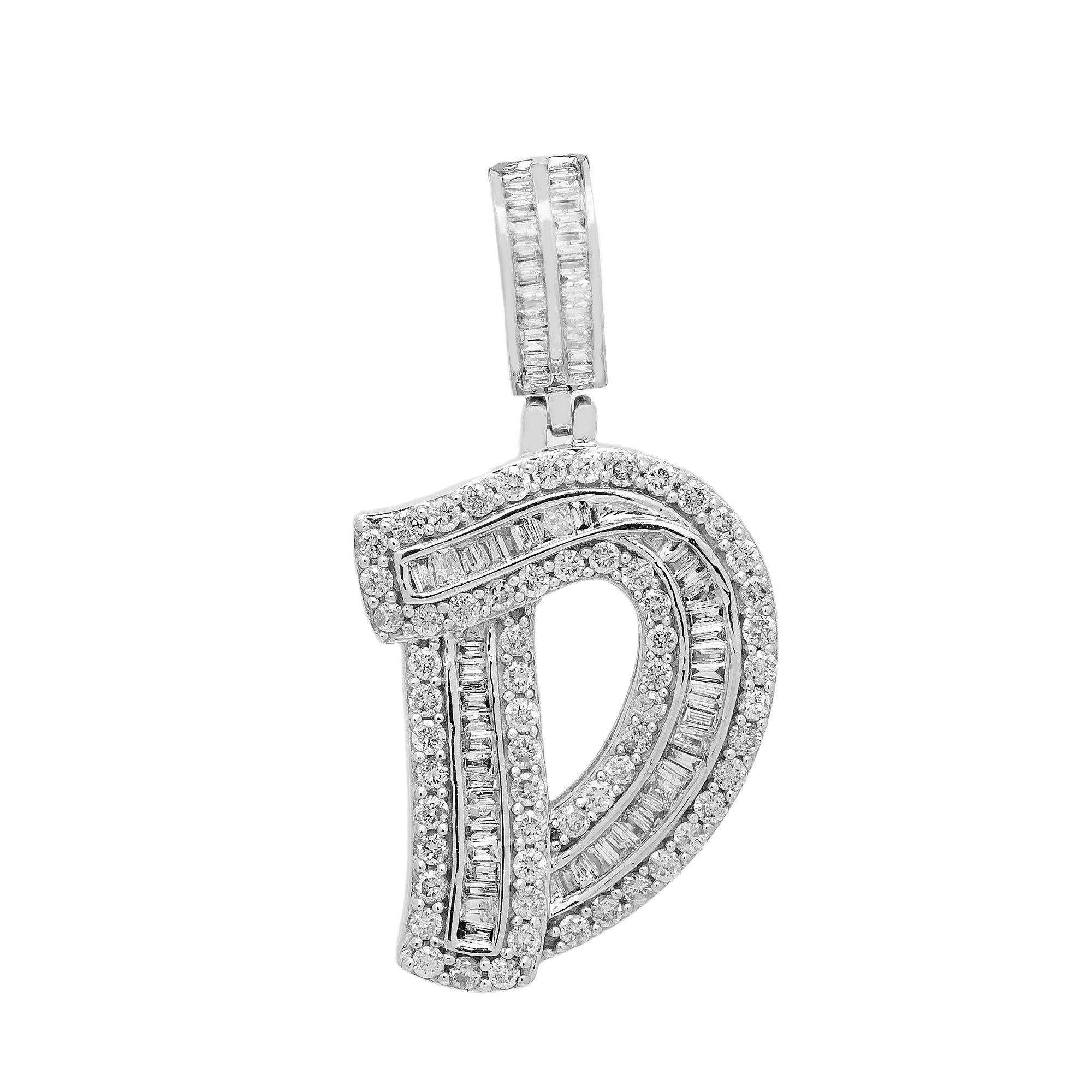 14K WHITE GOLD DIAMOND LETTER D PENDANT 1.05 CT