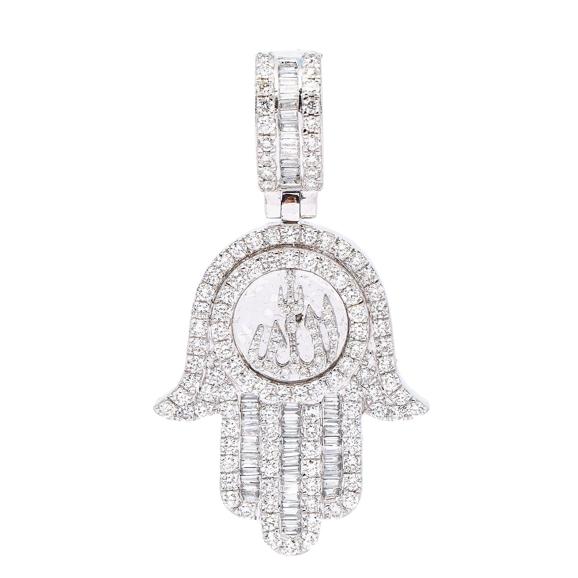 14K WHITE GOLD HAMSA WITH 3.75 CT BAGUETTE DIAMONDS