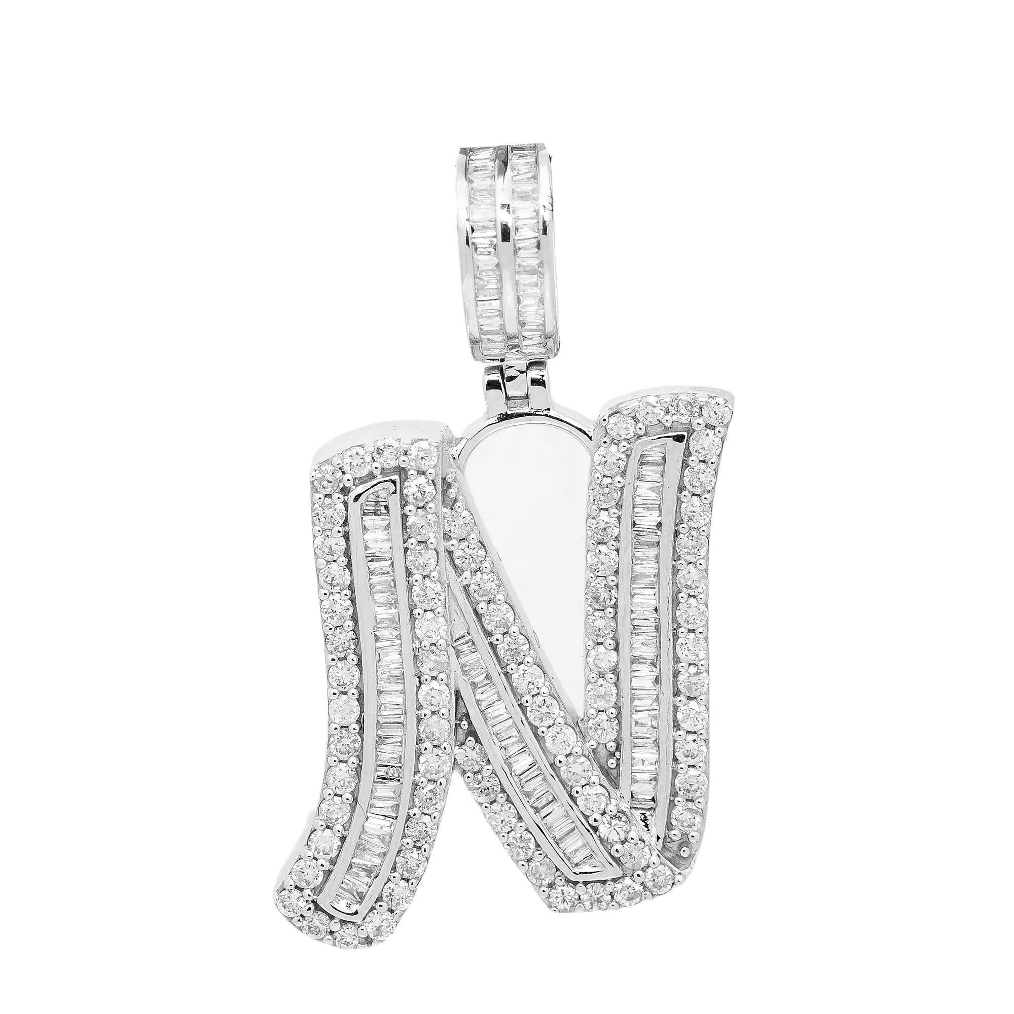 14K WHITE GOLD DIAMOND LETTER N PENDANT 1.28 CT