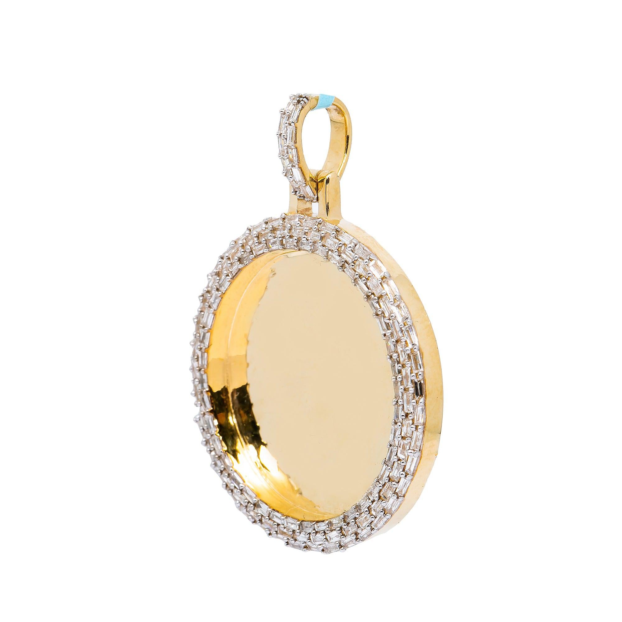 10K YELLOW GOLD PICTURE PENDANT 3.75 CT BAGUETTE DIAMONDS