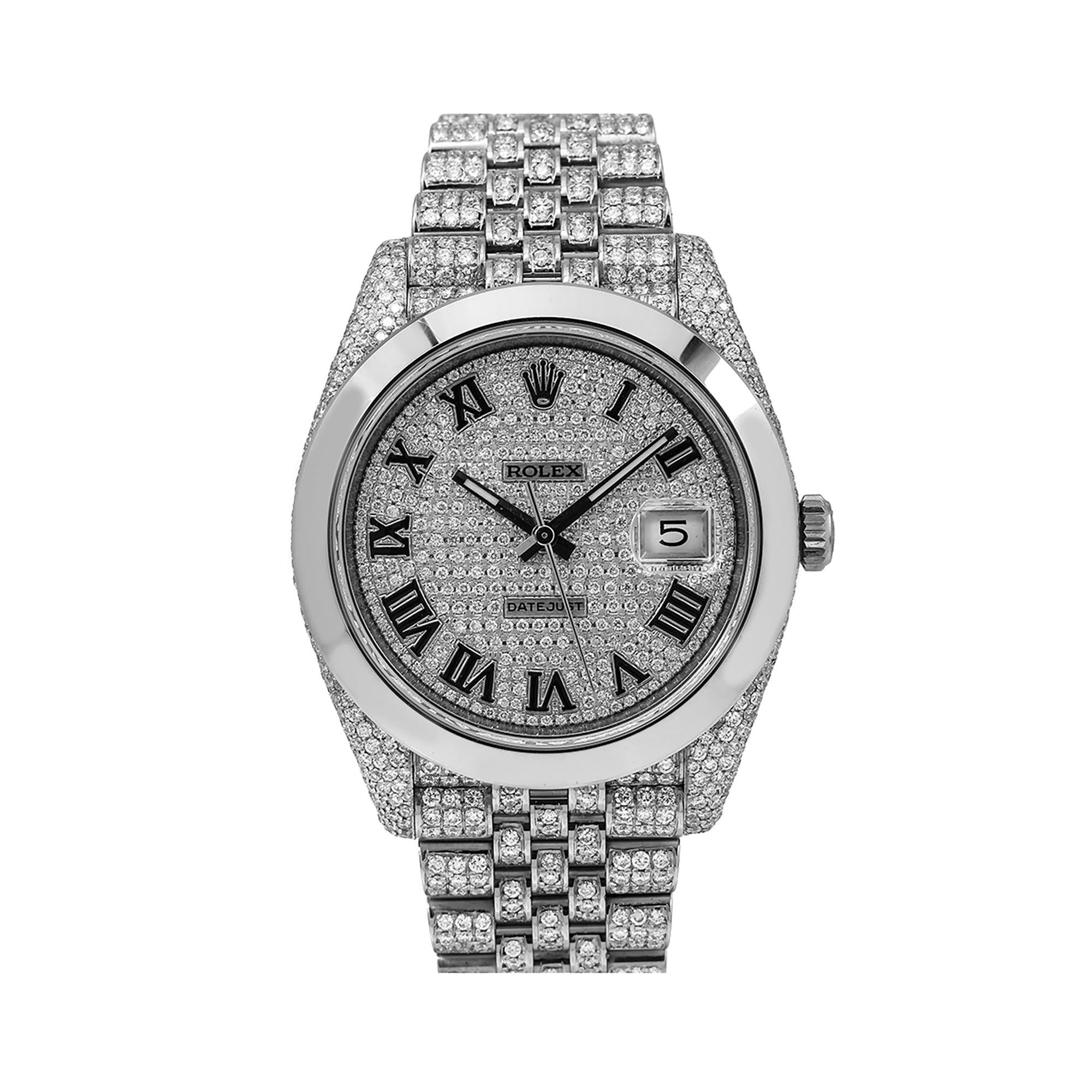 Rolex Datejust 41MM 126300 Diamond Paved Roman Dial Smooth Bezel Full Diamond Oyster Bracelet