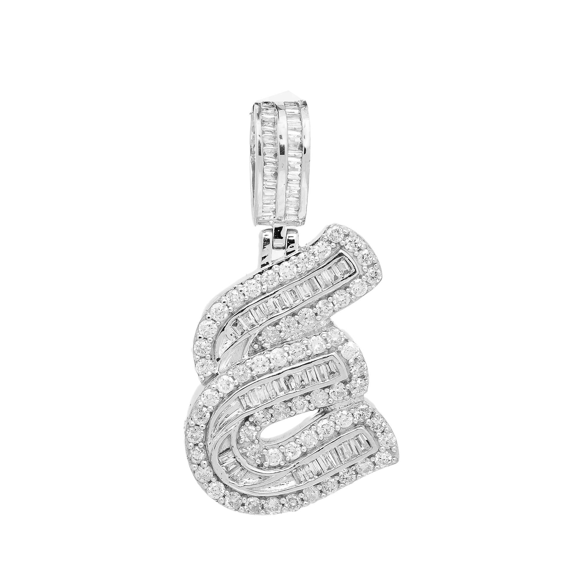 14K WHITE GOLD DIAMOND LETTER E PENDANT DIAMONDS