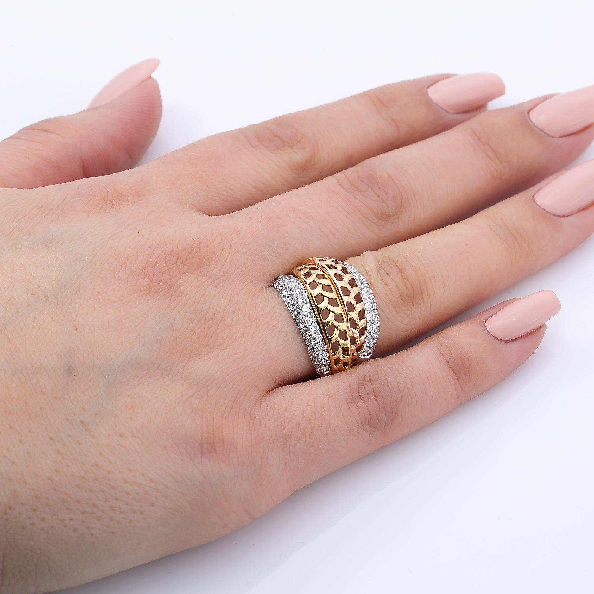 18K GOLD TRICOLOR ROUND DIAMOND RING 1.66 CT