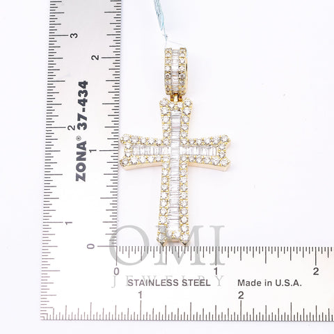 14K YELLOW GOLD CROSS  WITH 3.25 CT  BAGUETTE & ROUND DIAMONDS