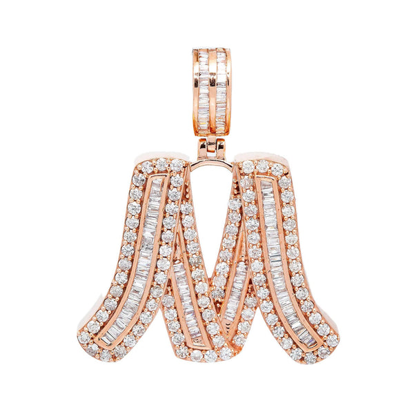 14K ROSE GOLD DIAMOND LETTER M PENDANT 1.48 CT