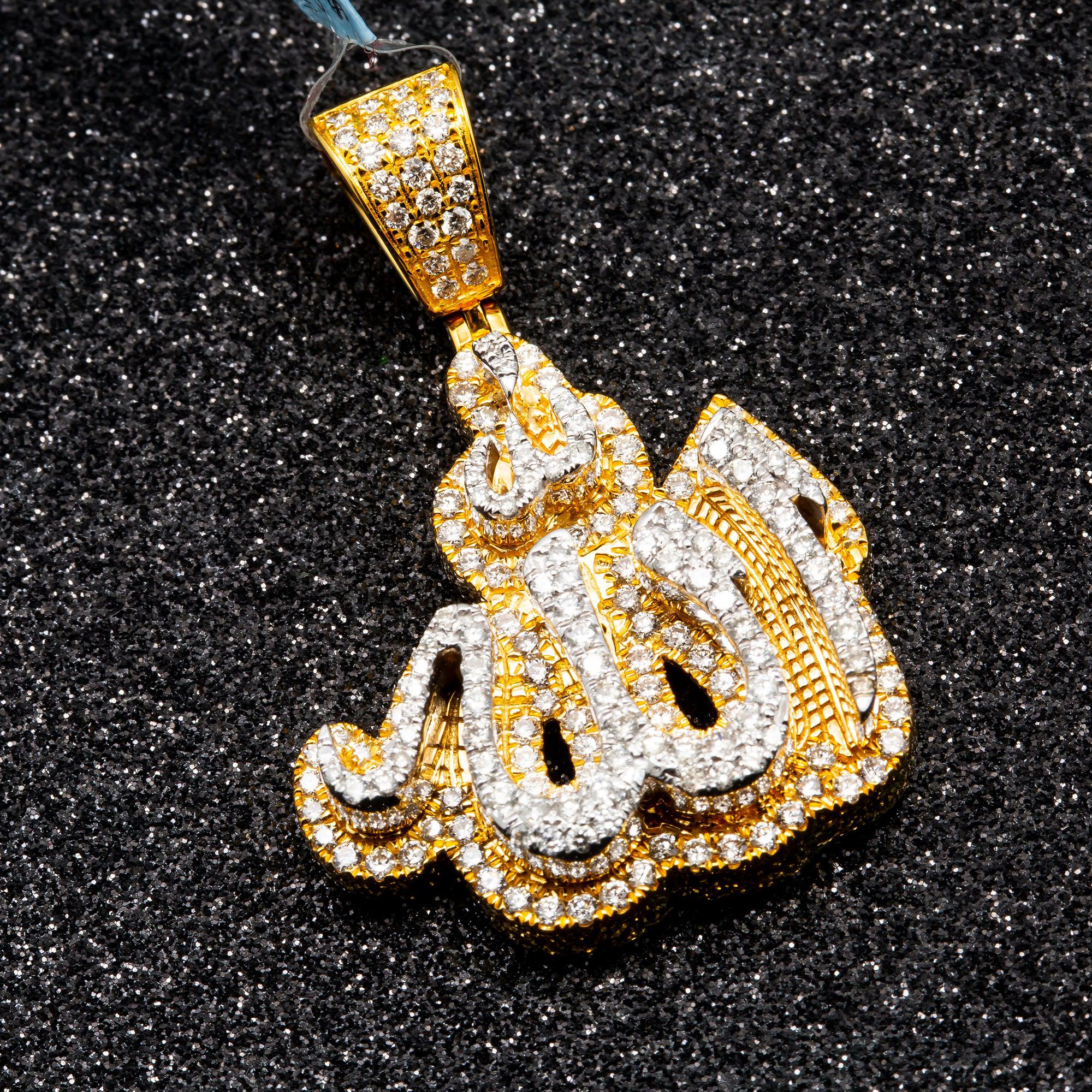 14K GOLD TWO TONE DIAMOND 3D ALLAH PENDANT 2.30 CT