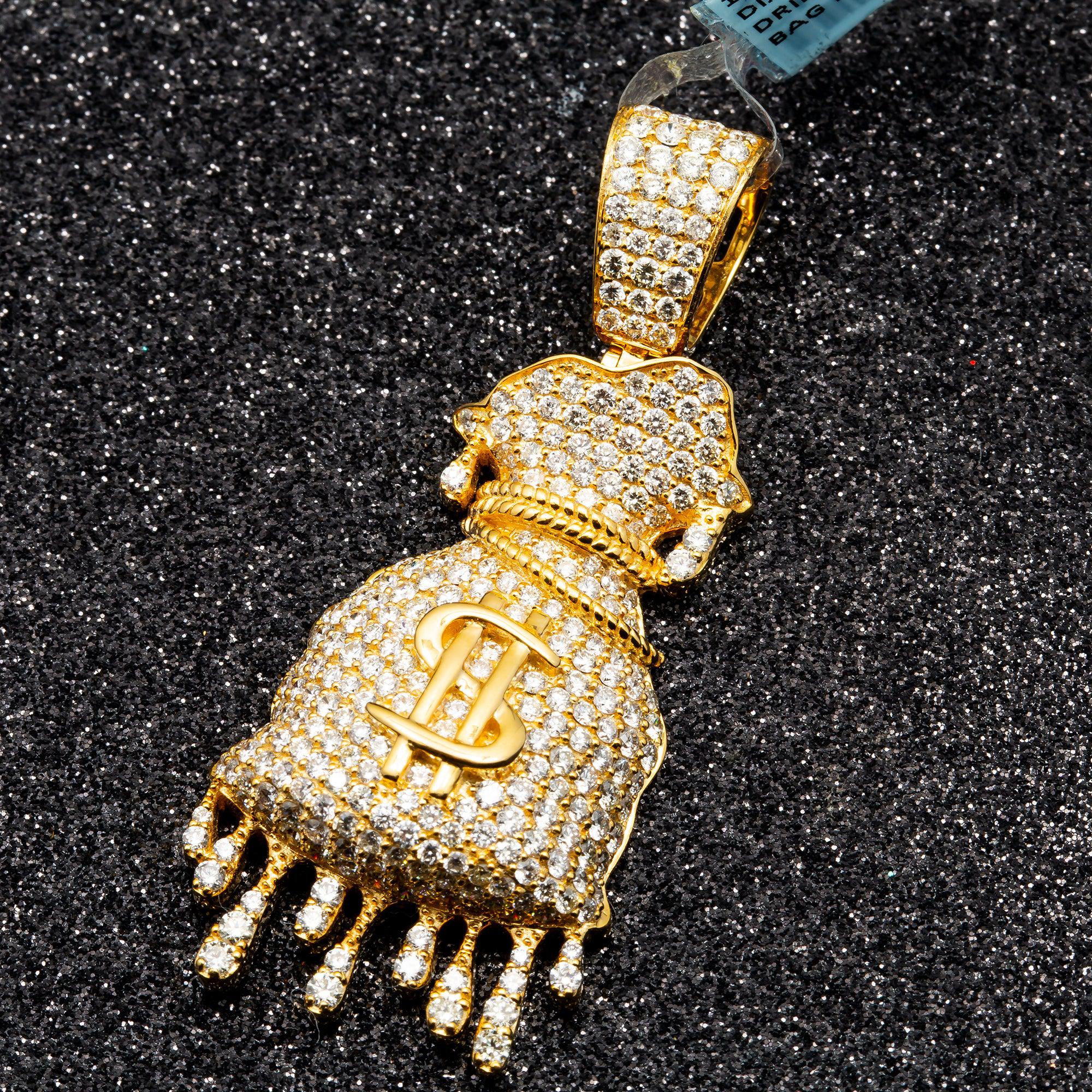 Buy 14K GOLD DIAMOND DRIPPING MONEY BAG PENDANT 3.75 CT at the