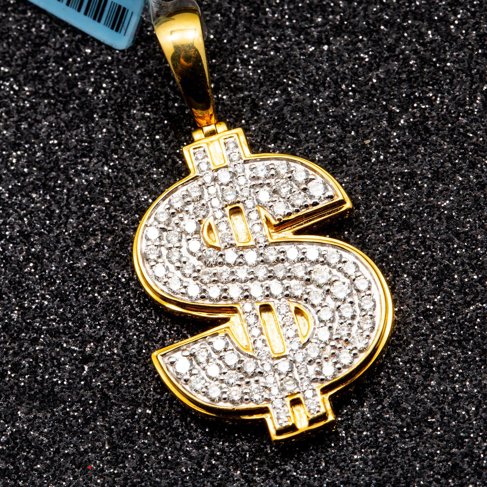 10K GOLD DIAMOND DOLLAR SIGN PENDANT 1.85 CT