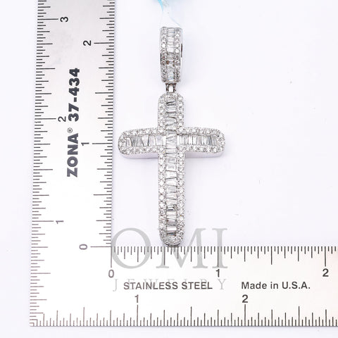 14K WHITE GOLD CROSS  WITH 2.60 CT  BAGUETTE AND ROUND DIAMONDS