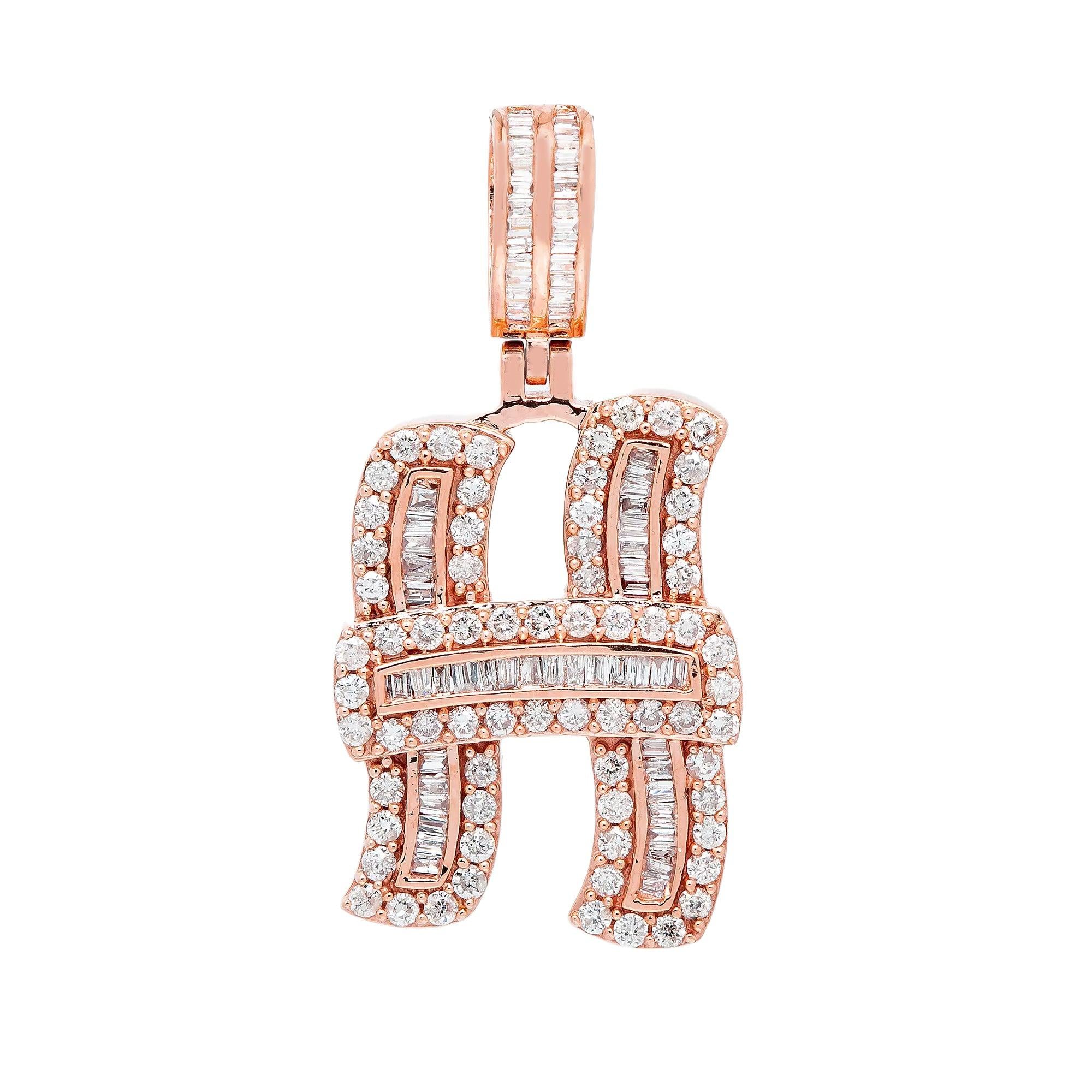 14K ROSE GOLD LETTER H PENDANT WITH 1.11 CT DIAMONDS