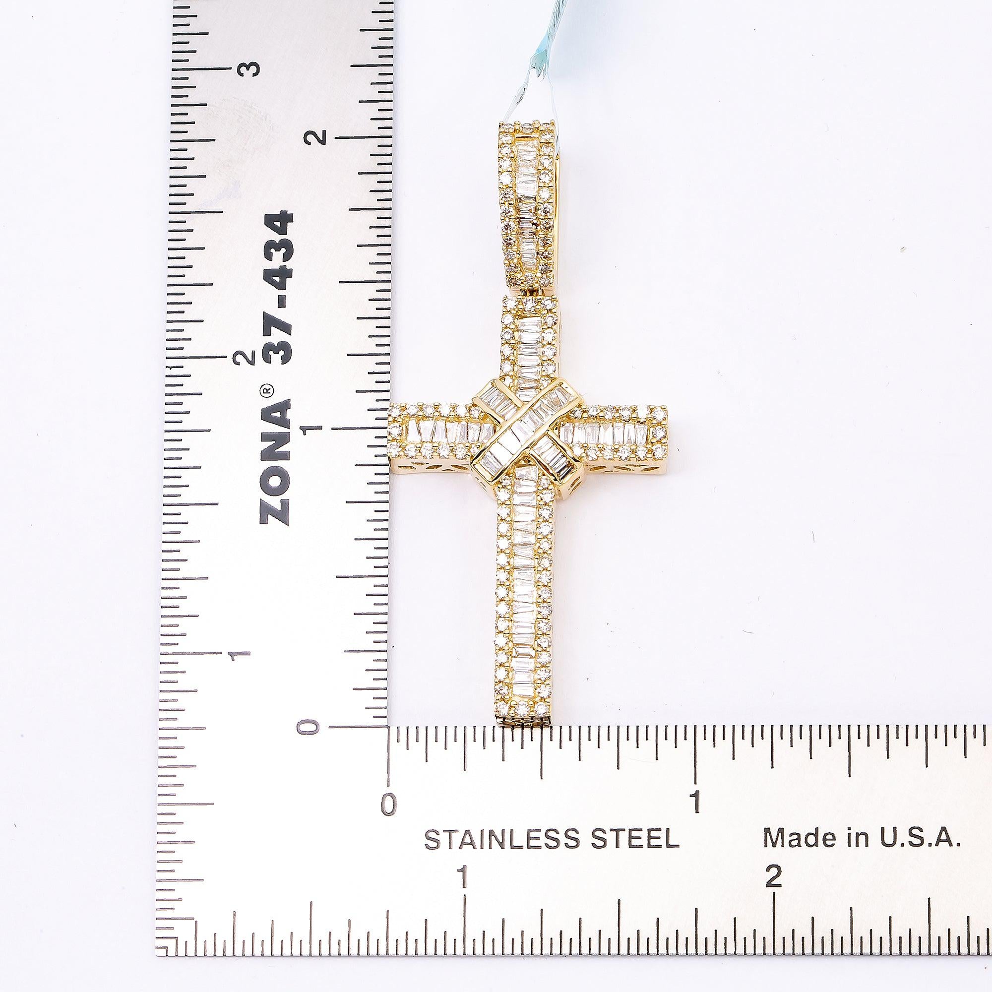 14K YELLOW GOLD CROSS  WITH 1.60 CT  BAGUETTE DIAMONDS