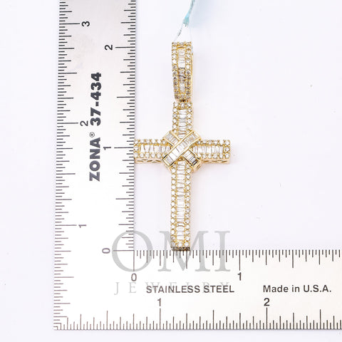 14K YELLOW GOLD CROSS  WITH 1.60 CT  BAGUETTE DIAMONDS