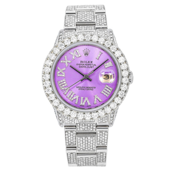 Rolex Datejust 36MM 16200 Purple Roman Diamond Dial Diamond Bezel