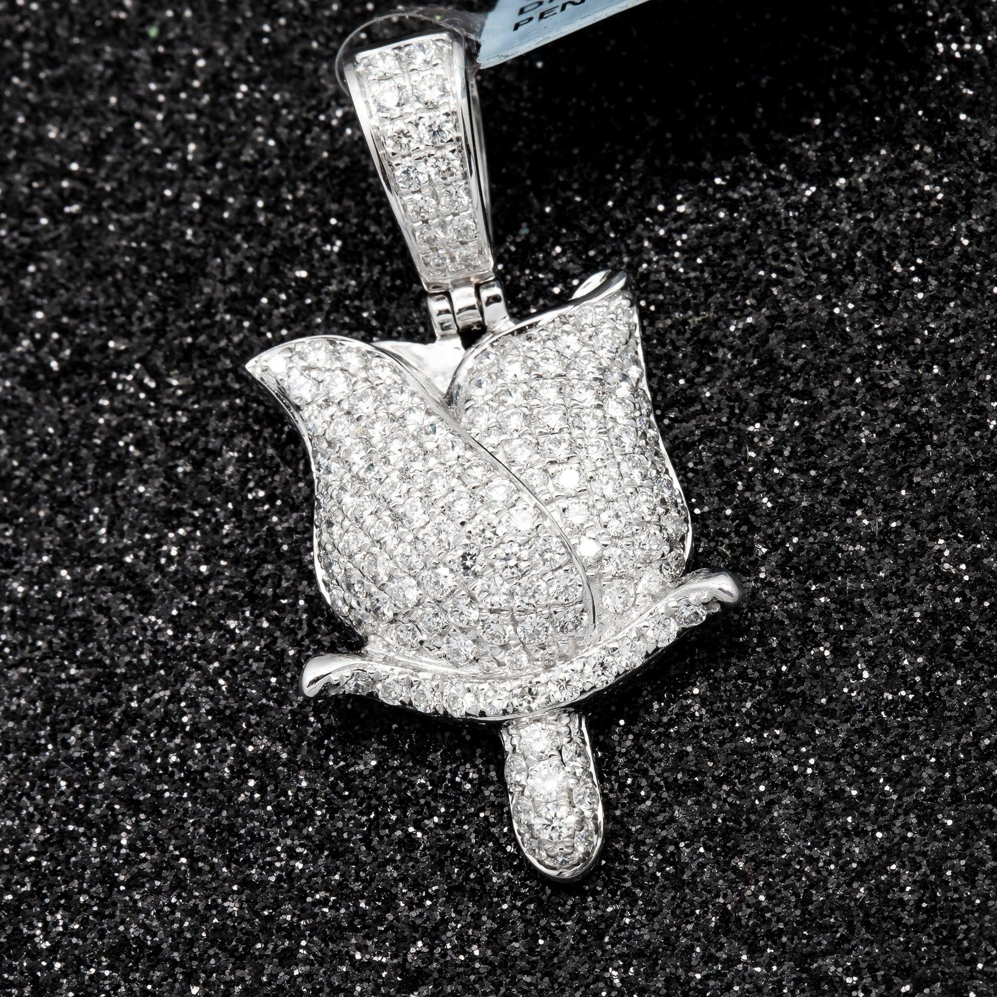 14K GOLD DIAMOND ROSE PENDANT 1.50 CT