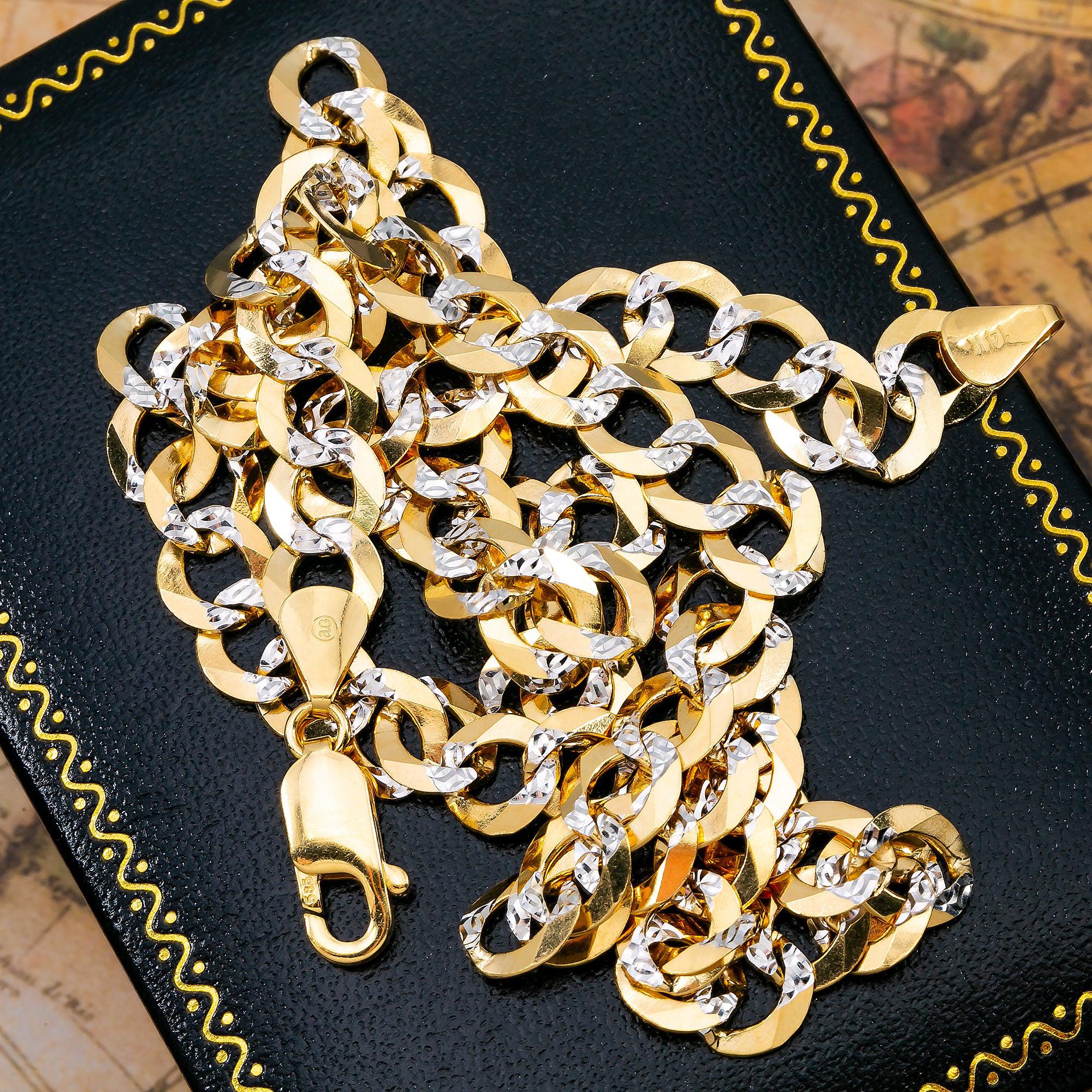 14K SOLID YELLOW GOLD 10MM DIAMOND CUT OPEN CUBAN LINK CHAIN AVAILABLE IN SIZES 18"-26"