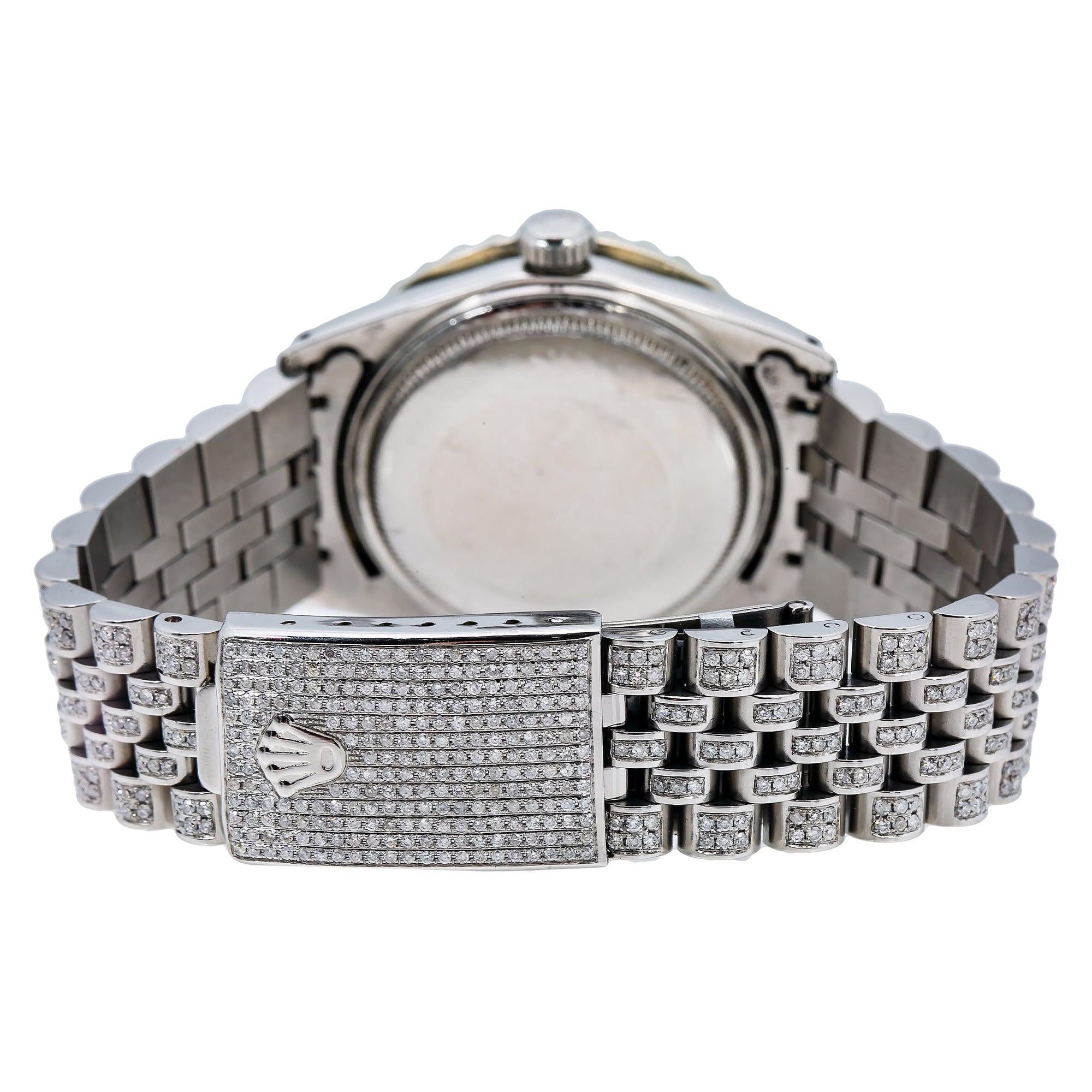 Rolex Datejust 36MM 1601 Red Roman Diamond Dial Diamond Bezel Stainless Steel Full Diamond Jubilee Bracelet 7.75ct