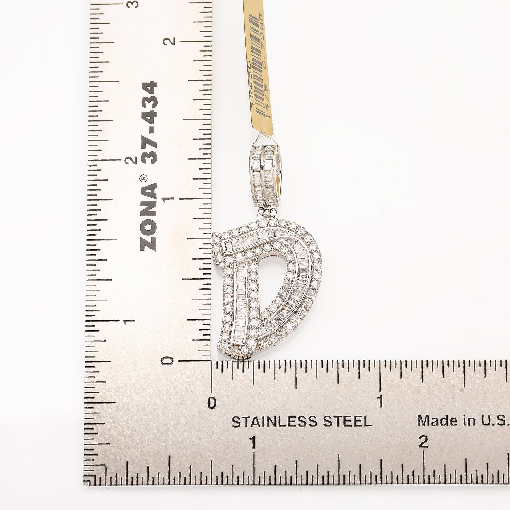 14K WHITE GOLD DIAMOND LETTER D PENDANT 1.05 CT