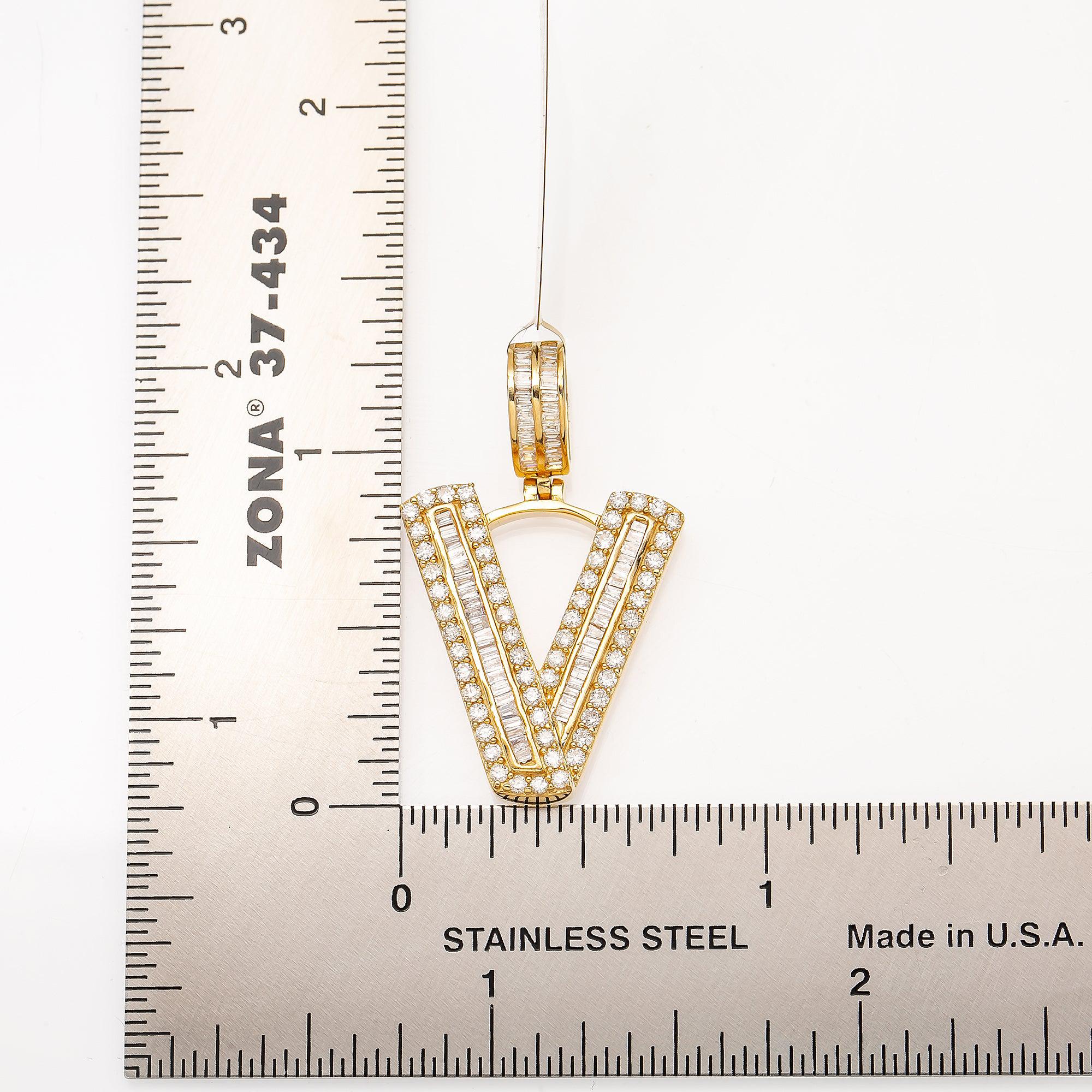 14K YELLOW GOLD DIAMOND LETTER V PENDANT 1.00 CT