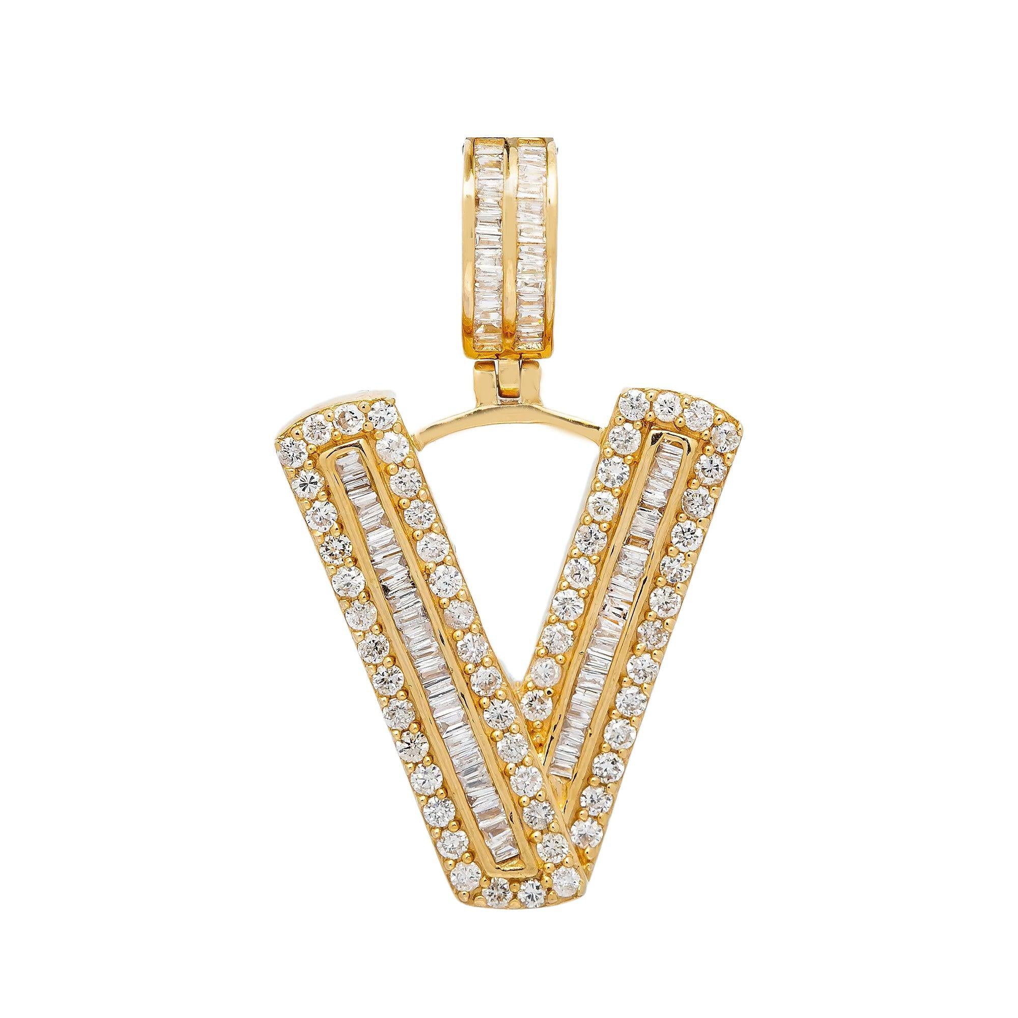 14K YELLOW GOLD DIAMOND LETTER V PENDANT 1.00 CT