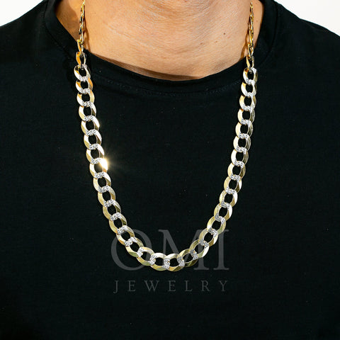 14K Yellow Gold 11.35mm Open Link Dia Cut Cuban Chain Available In Sizes 18