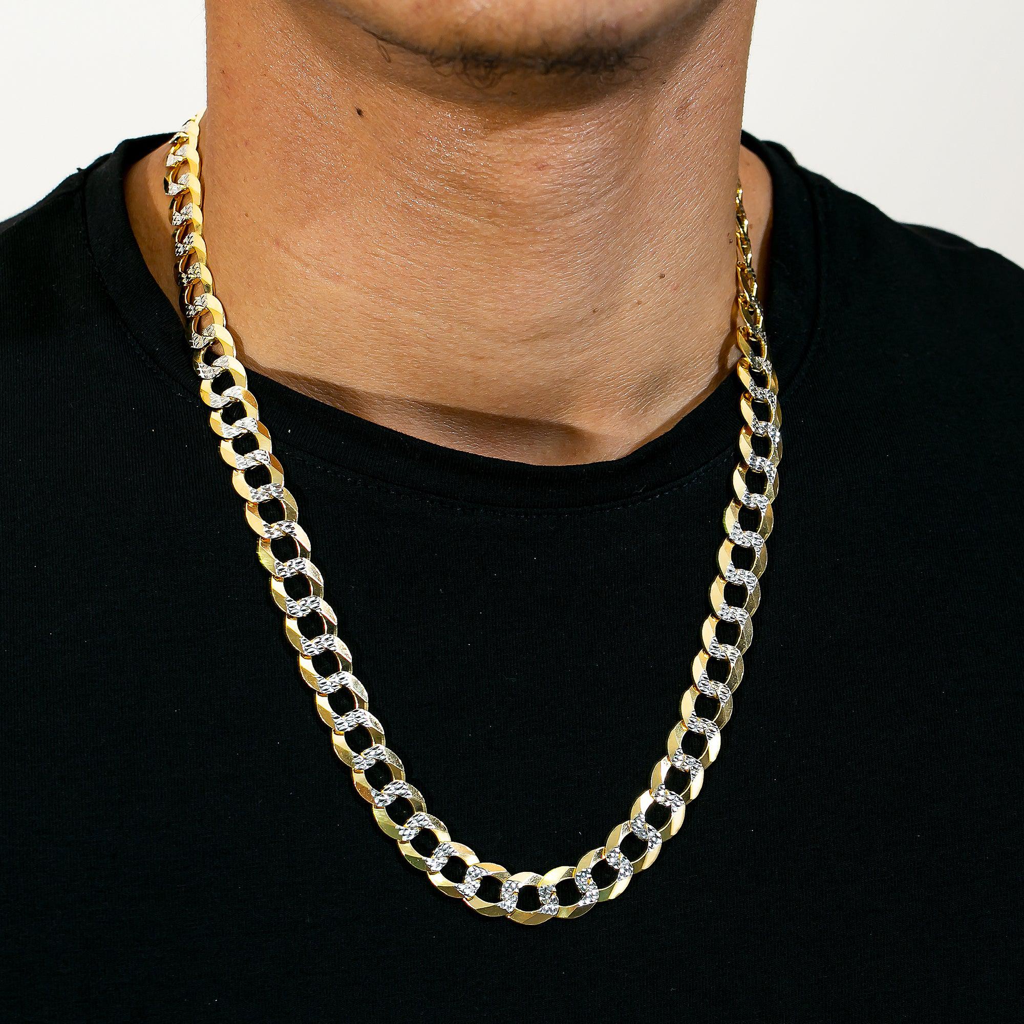 14K Yellow Gold 11mm Open Link Dia Cut Cuban Chain Available In Sizes 18"-26"