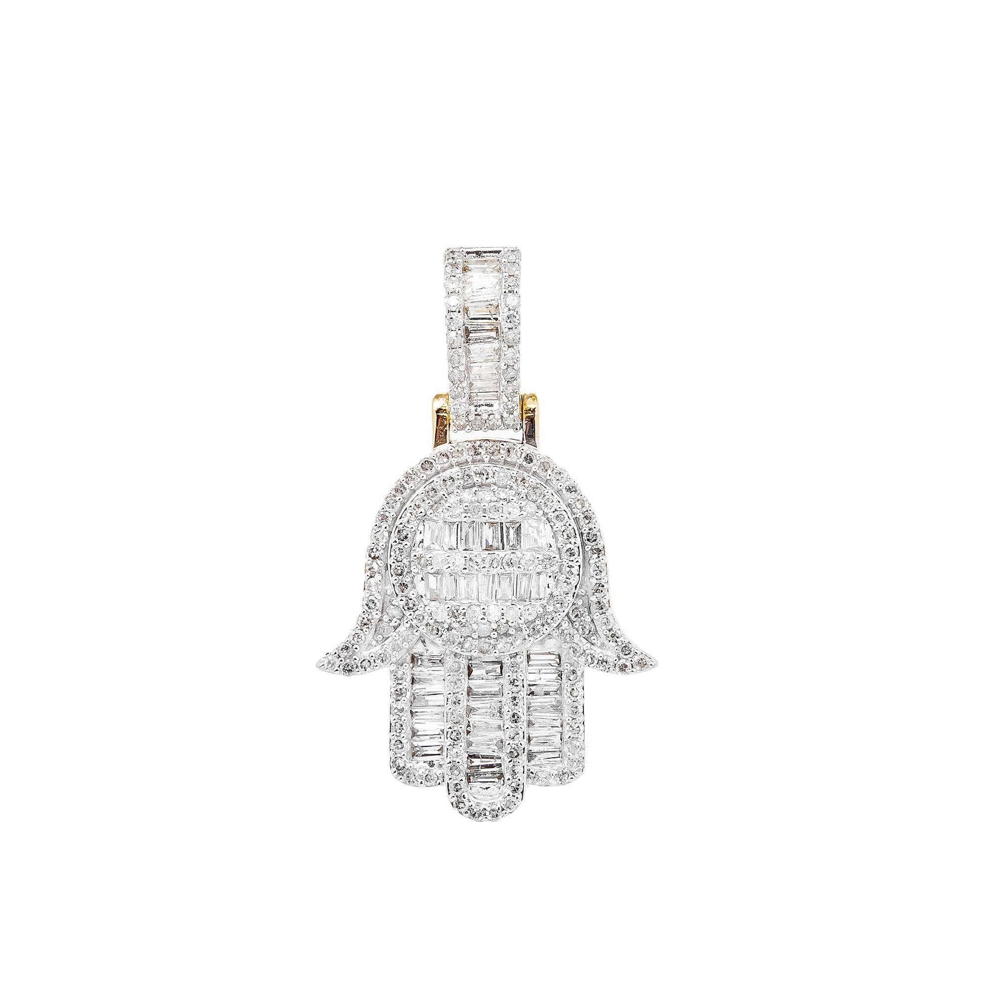 14K White Gold Hamsa Pendant 0.94 CT