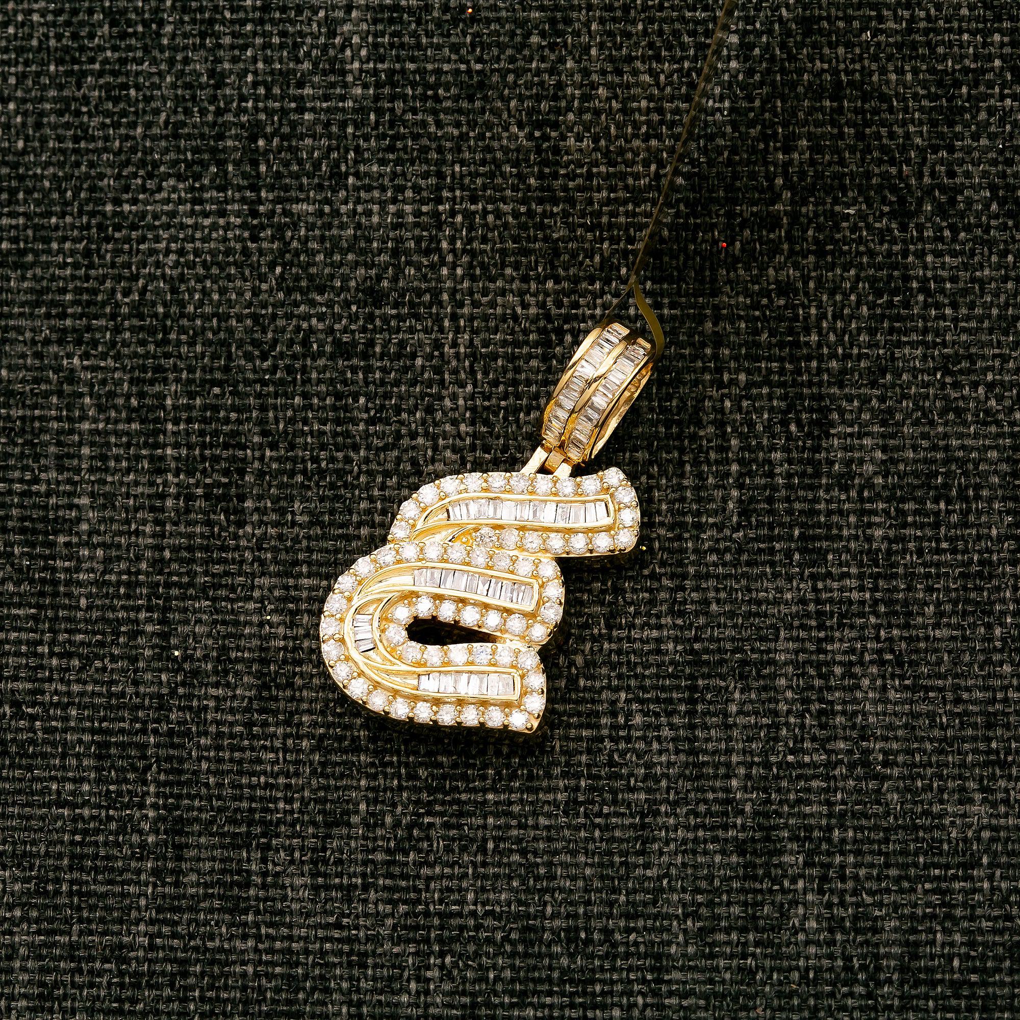 14K YELLOW GOLD DIAMOND LETTER E PENDANT 0.97 CT