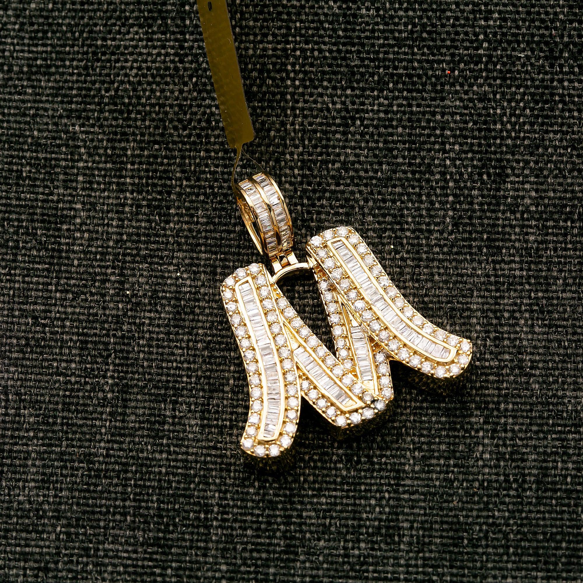 14K YELLOW GOLD DIAMOND LETTER M PENDANT 1.48 CT