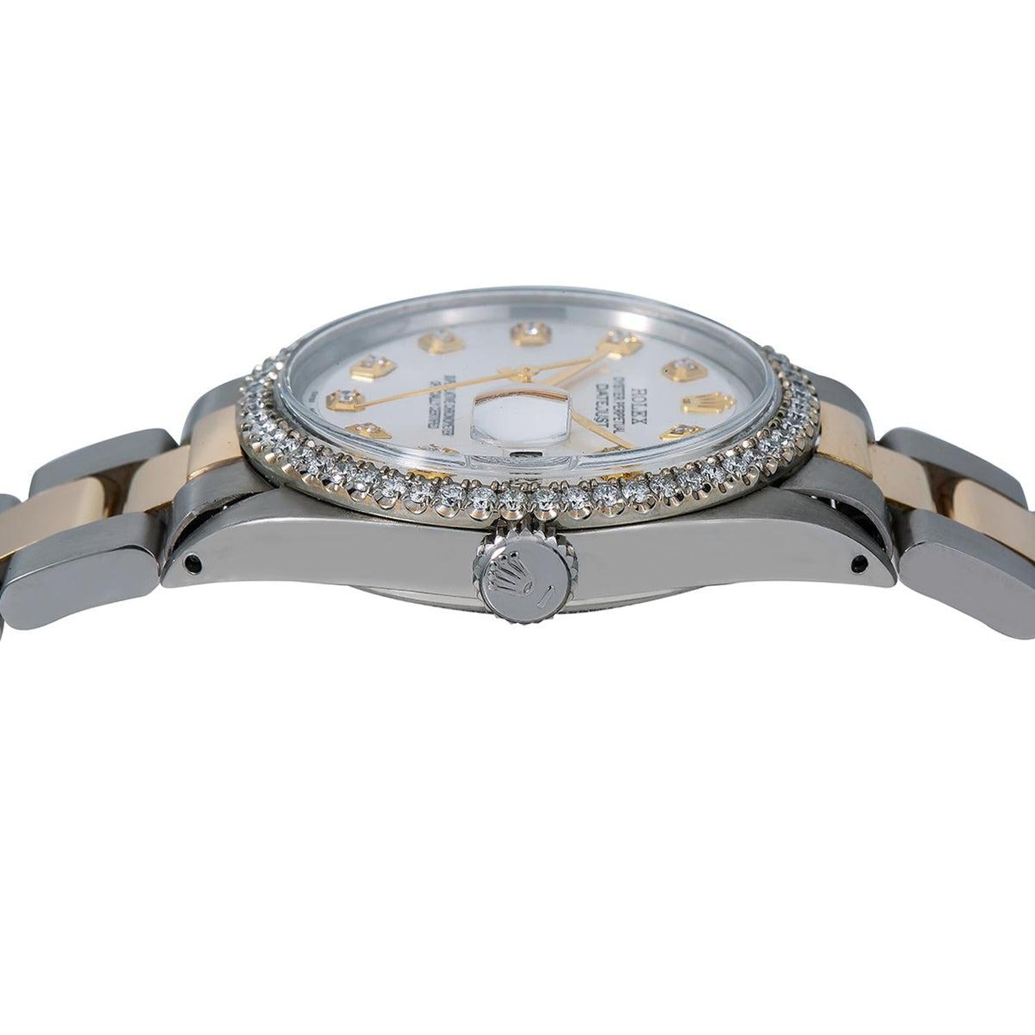Rolex Datejust 36MM 1600 Silver Diamond Dial Diamond Bezel Two Tone Yellow Gold Oyster Bracelet