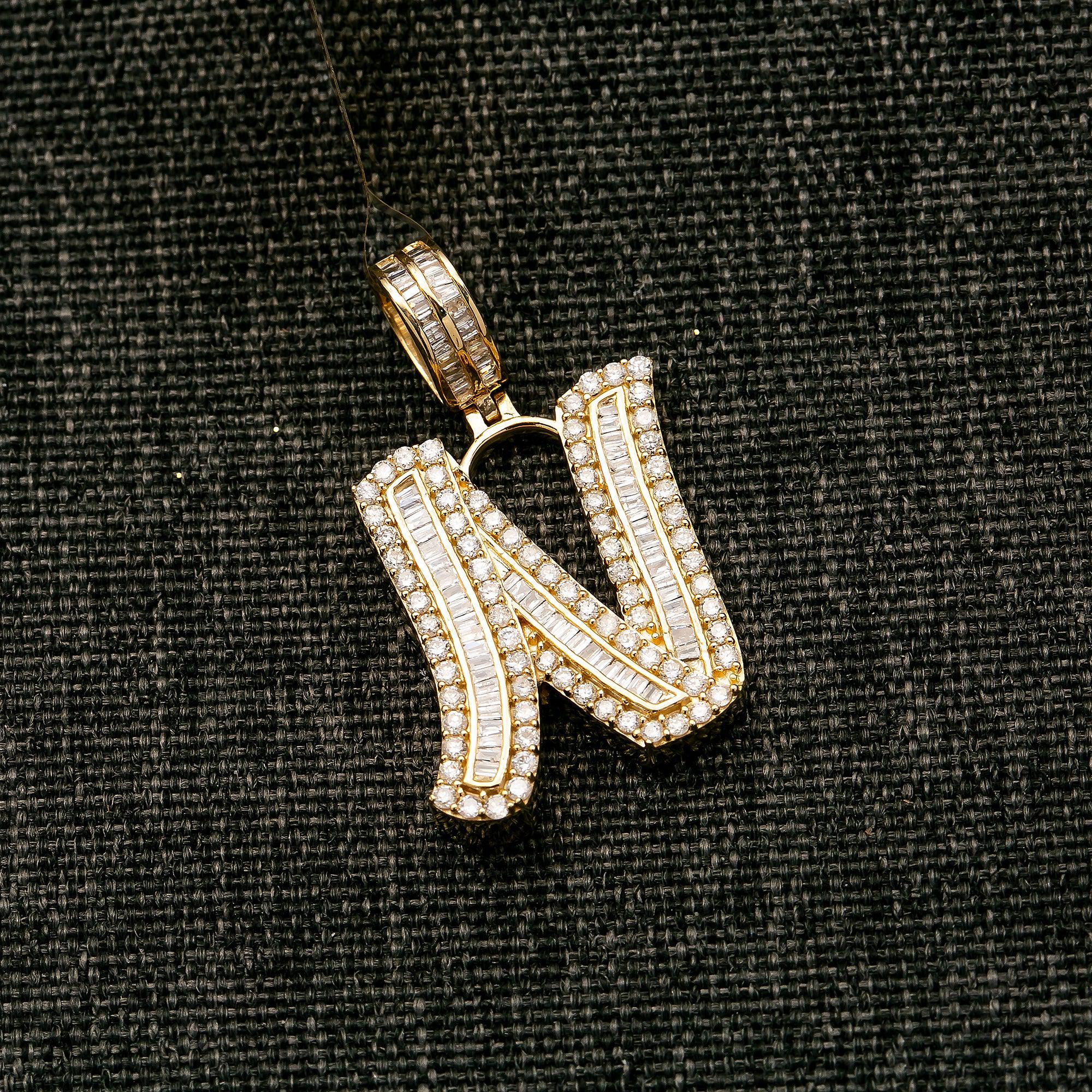 14K YELLOW GOLD DIAMOND LETTER N PENDANT 1.28 CT