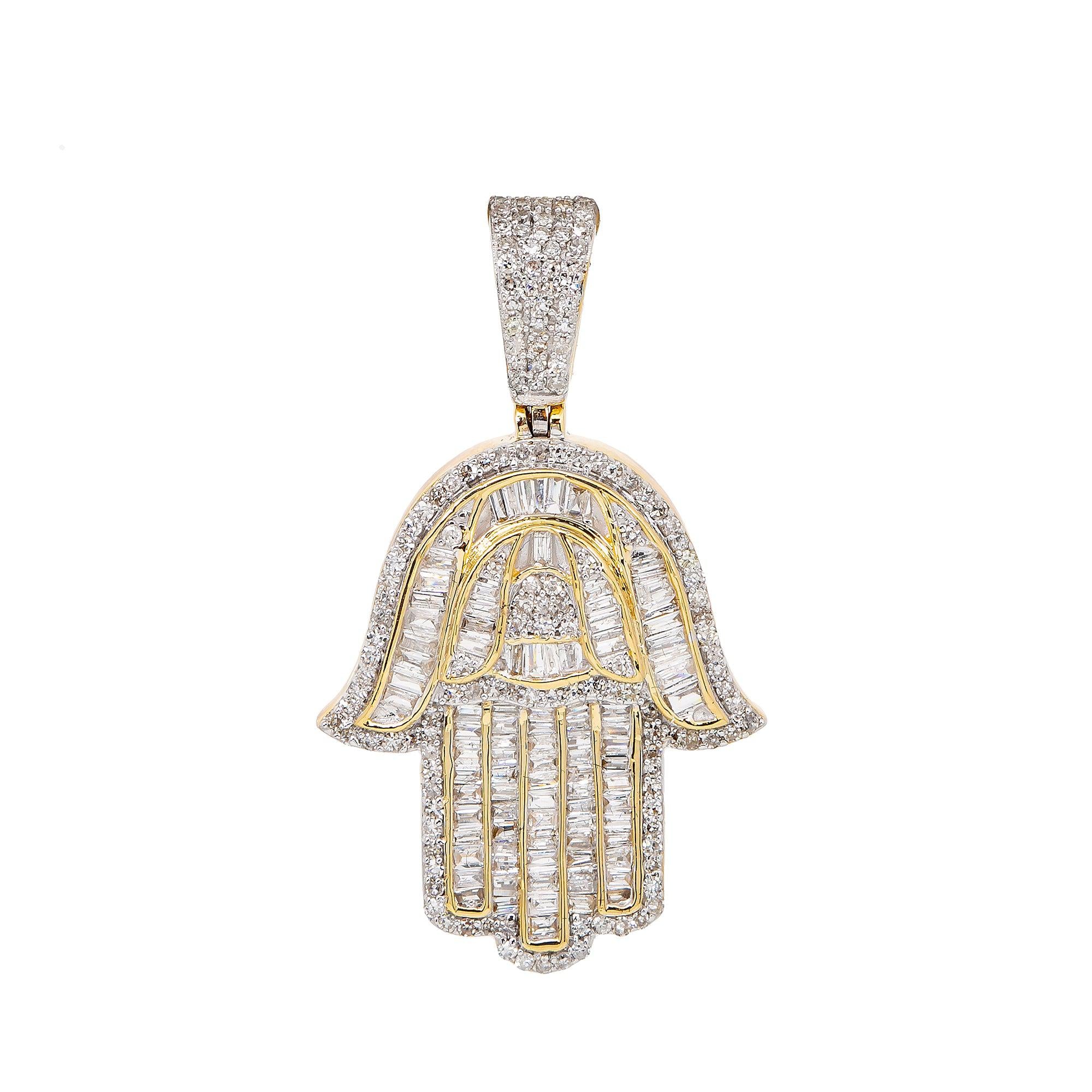 Unisex 10K Yellow Gold Hamsa Pendant with 1.34 CT Diamonds