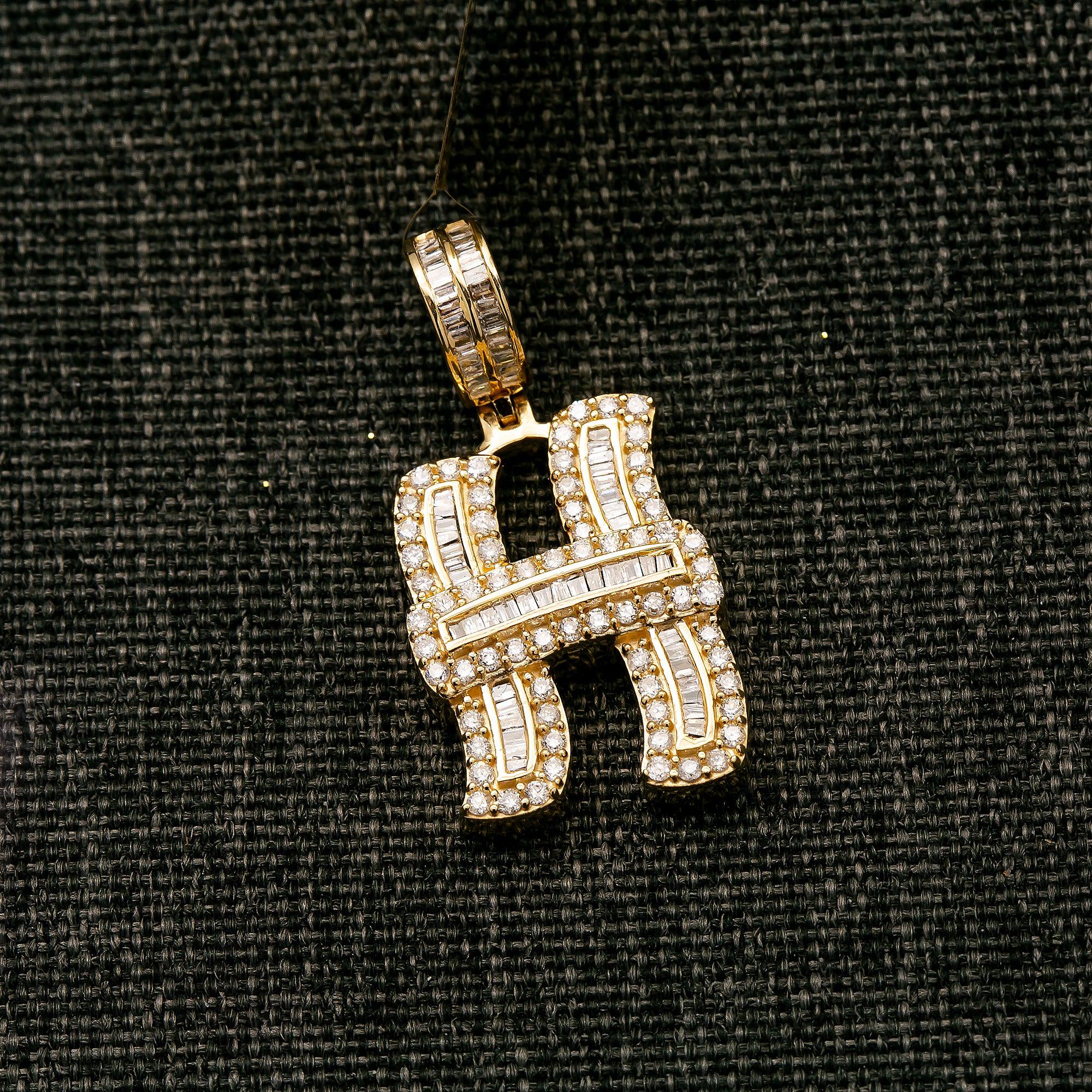 14K YELLOW GOLD LETTER H PENDANT WITH 1.08 CT DIAMONDS