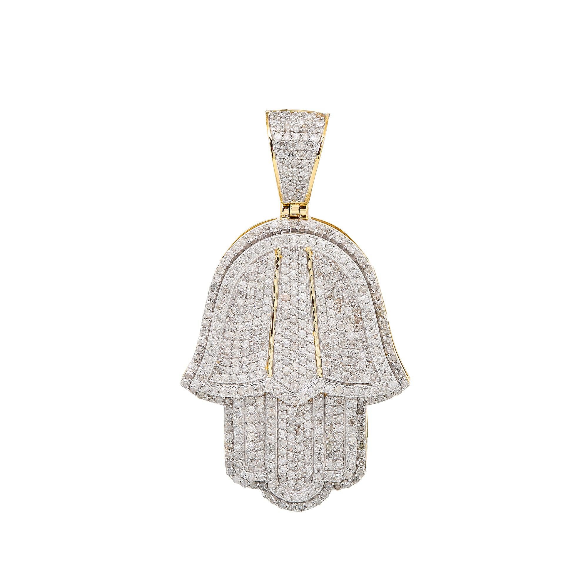 Unisex 10K Yellow Gold Hamsa Pendant with 1.59 CT Diamonds