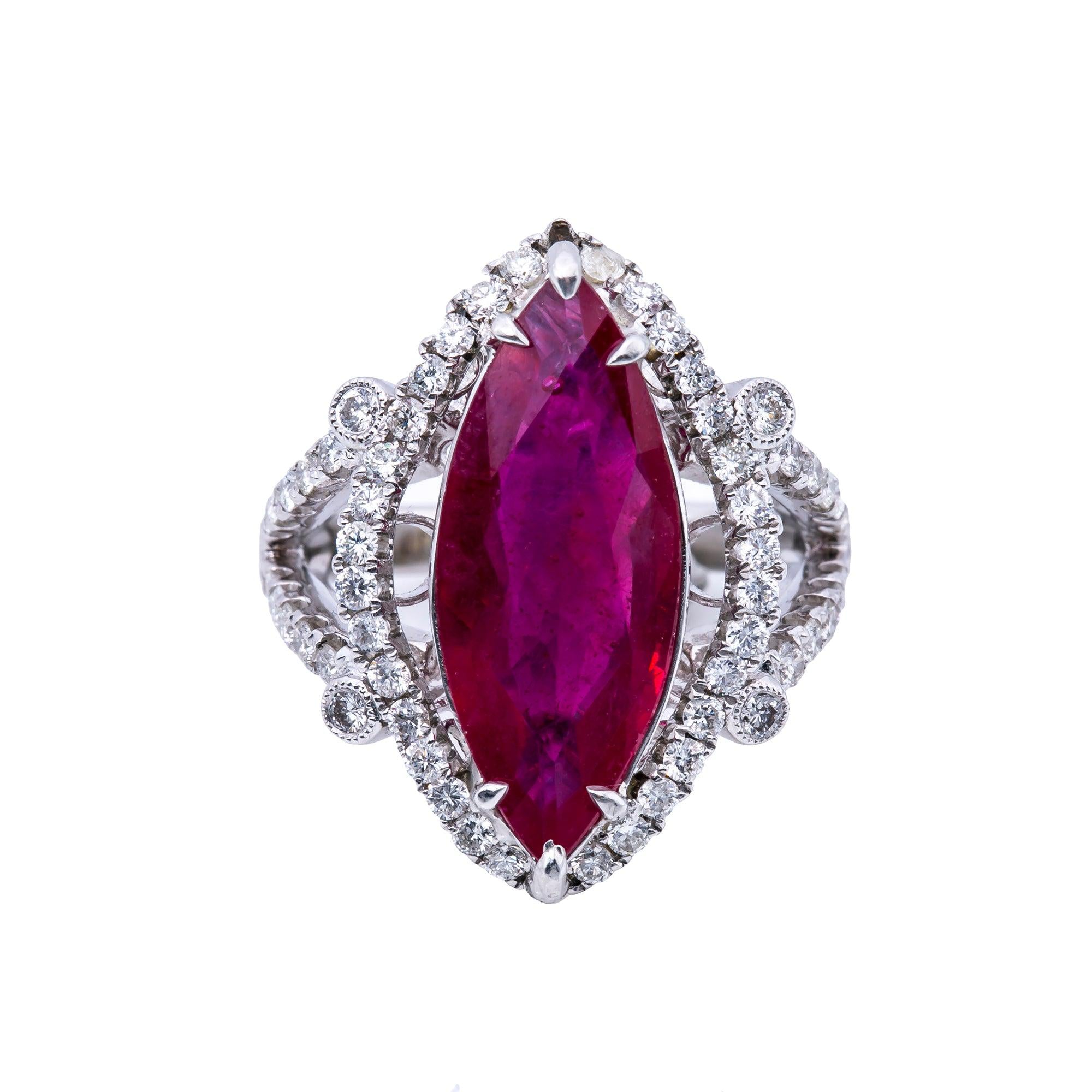 18K White Gold Round Shaped Ruby Diamond And Gemstone Ring
