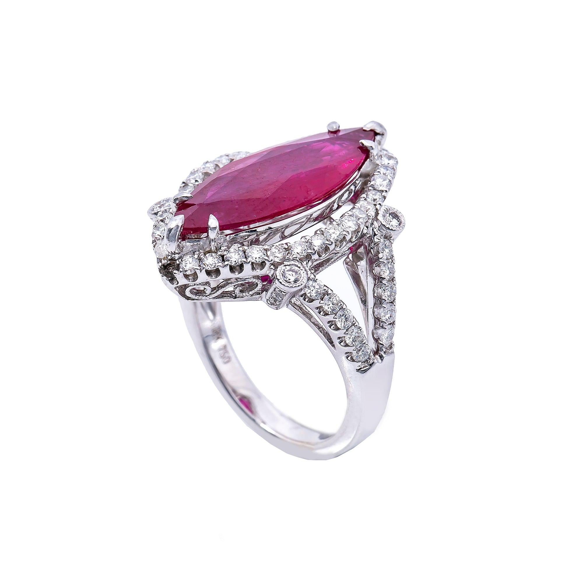 18K White Gold Round Shaped Ruby Diamond And Gemstone Ring